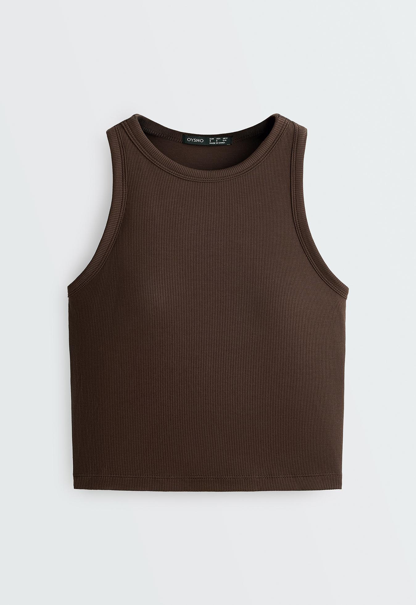 Rib modal blend long tank top — DARK BROWN