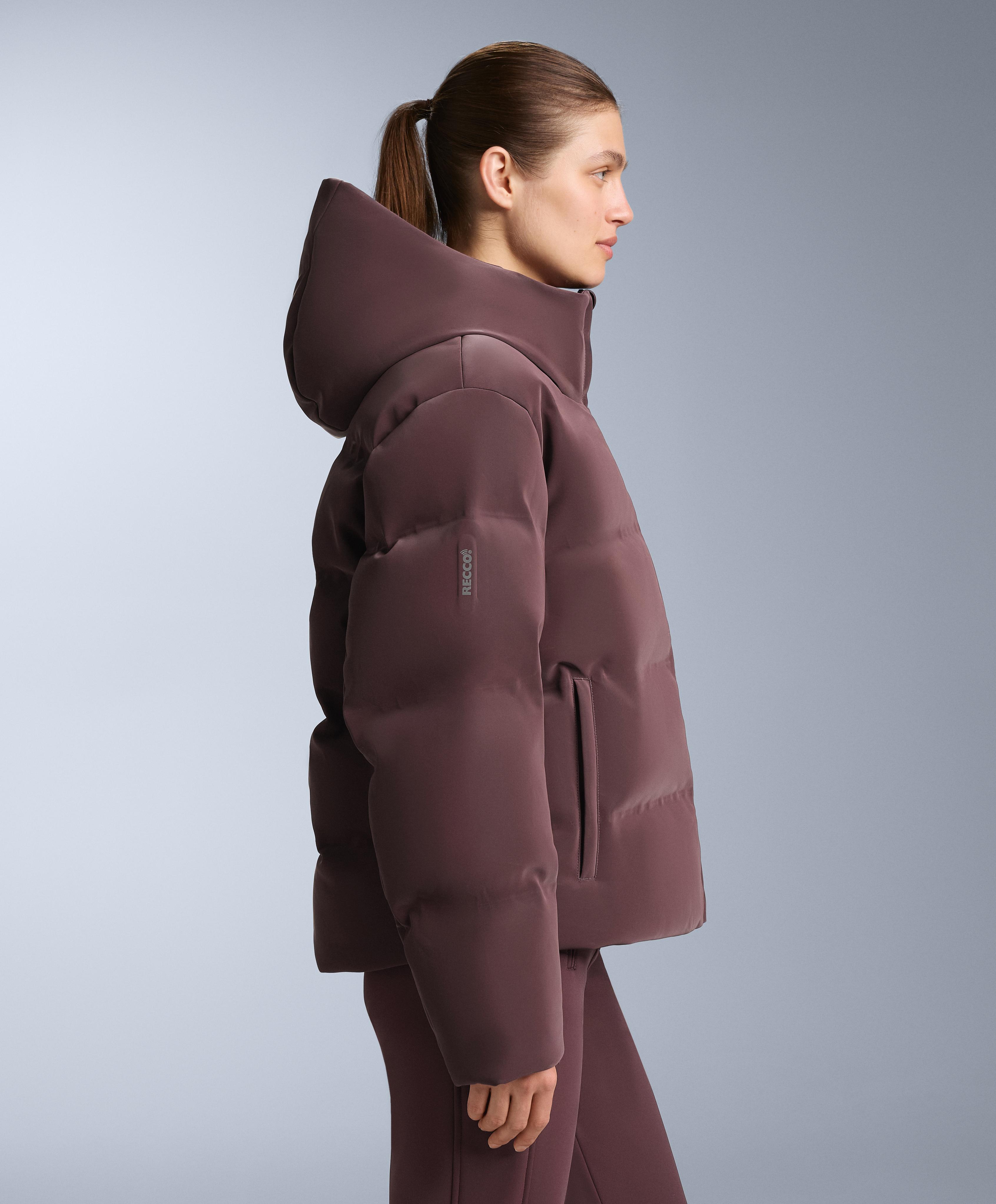 Satin padded jacket 80% down and 20% feather MINARDI PIUME SKI water-resistant — DARK WINE RED