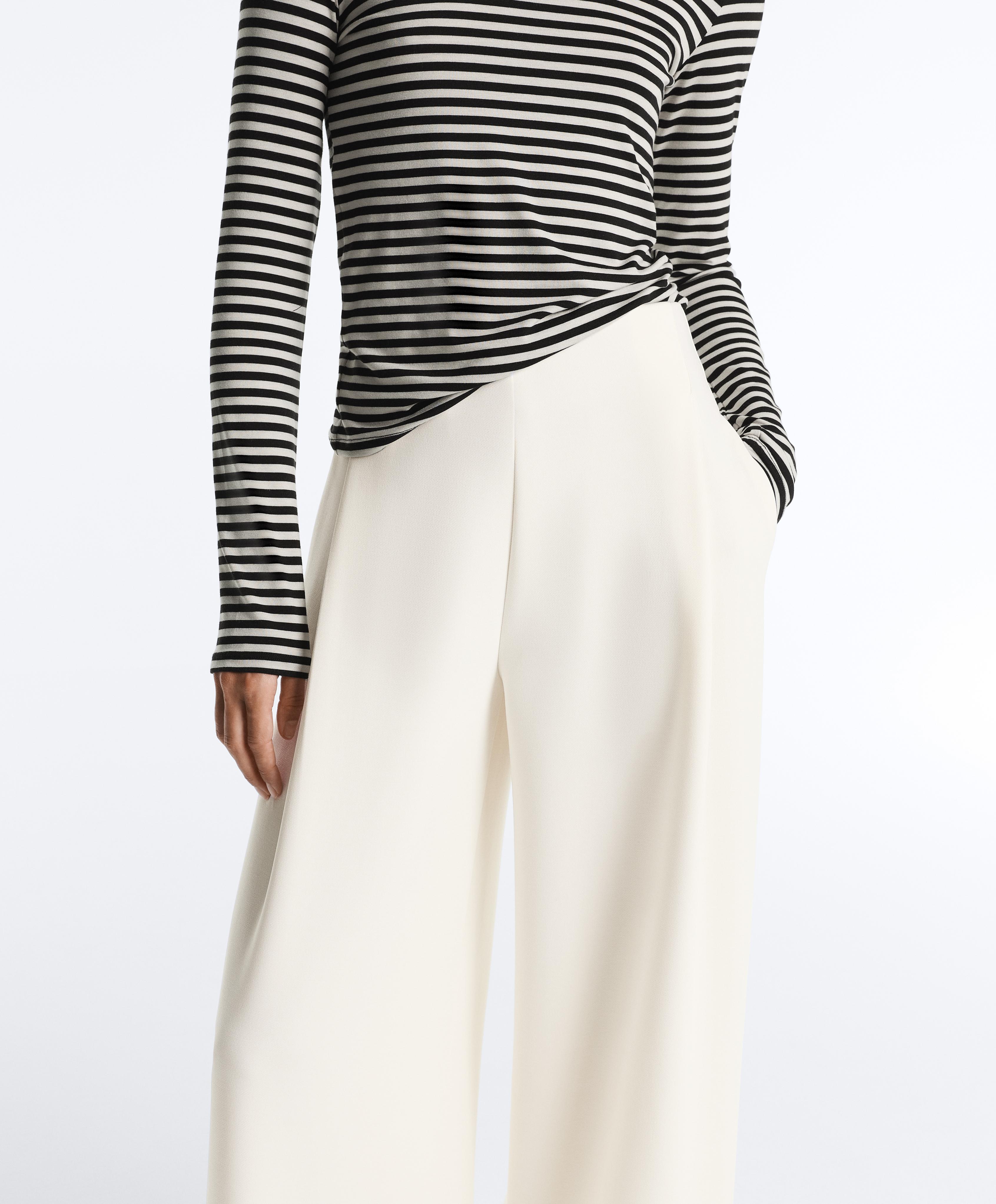 High rise twill wide-leg trousers with pleats — PALE ECRU
