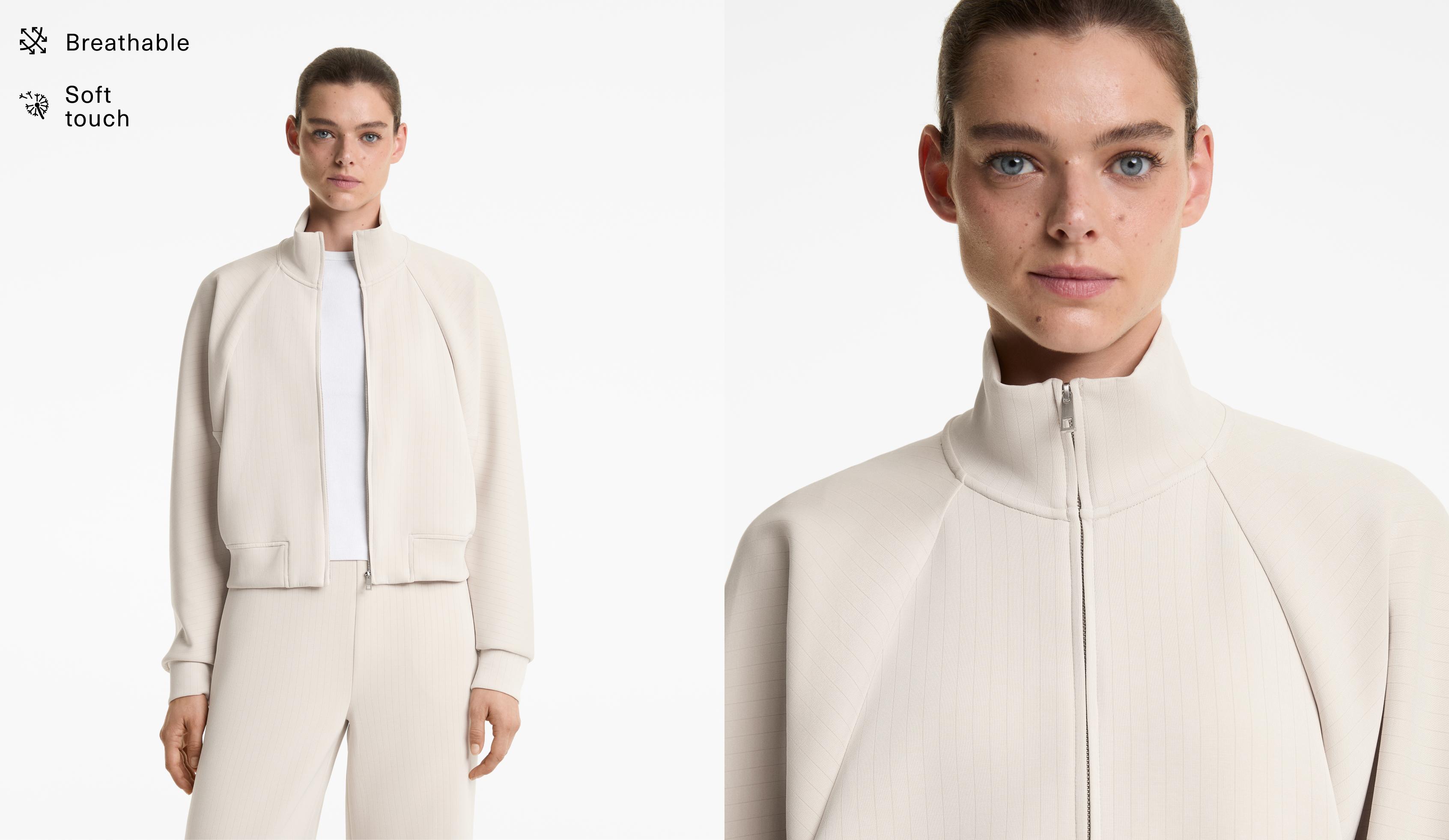 Chaqueta rayas cuello subido con modal tacto suave