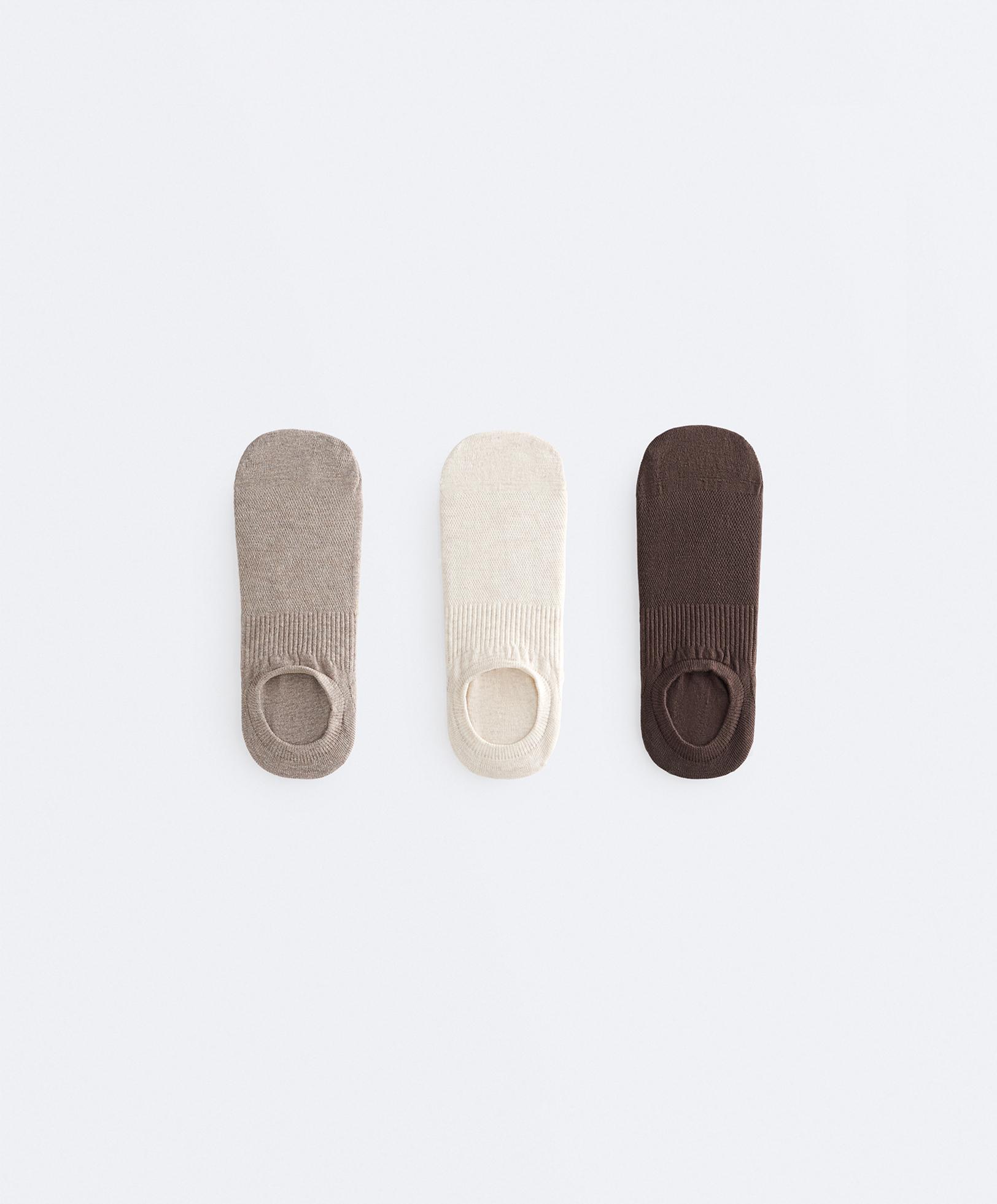 3 pairs of high-cut cotton blend invisible sports socks — TAN MELANGE
