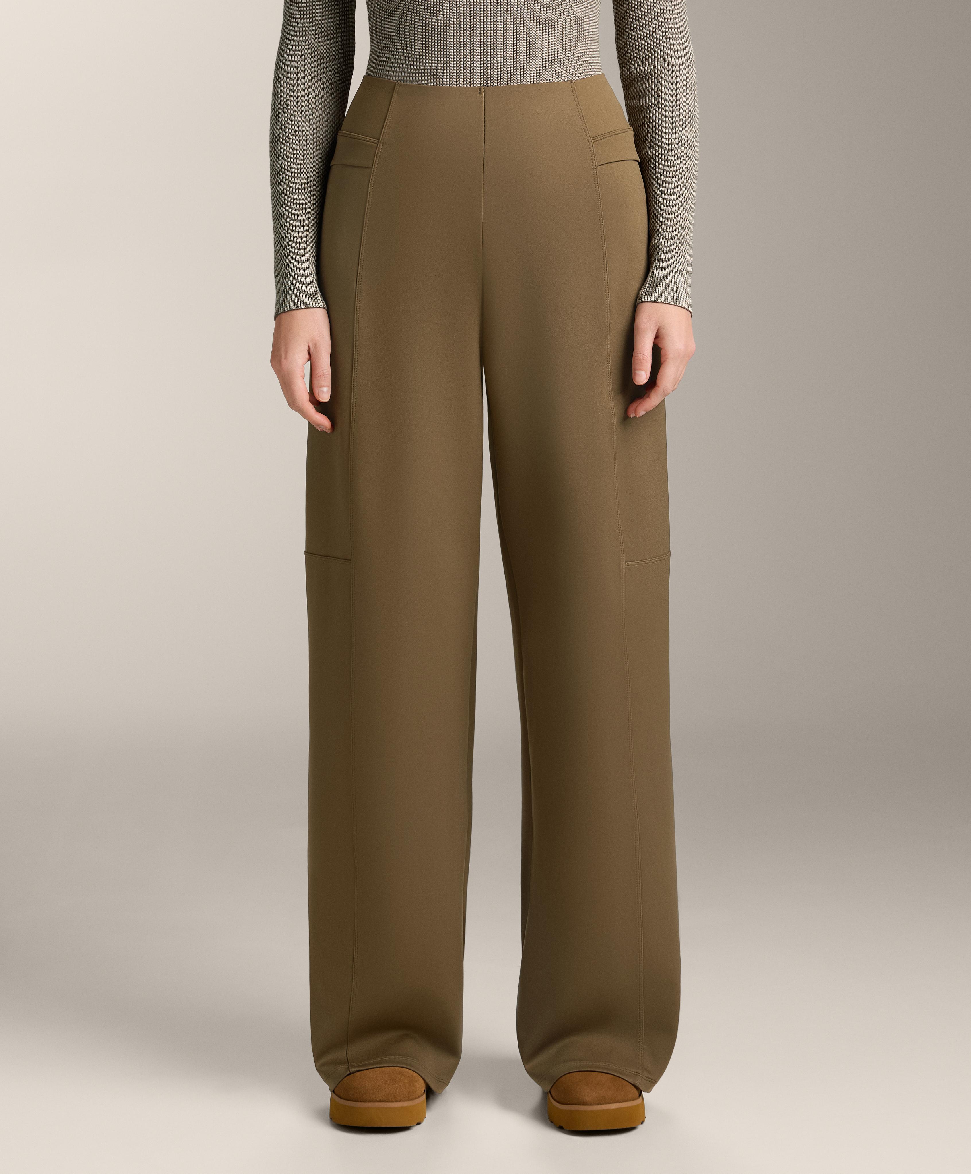 High rise neoprene-effect straight-leg trousers