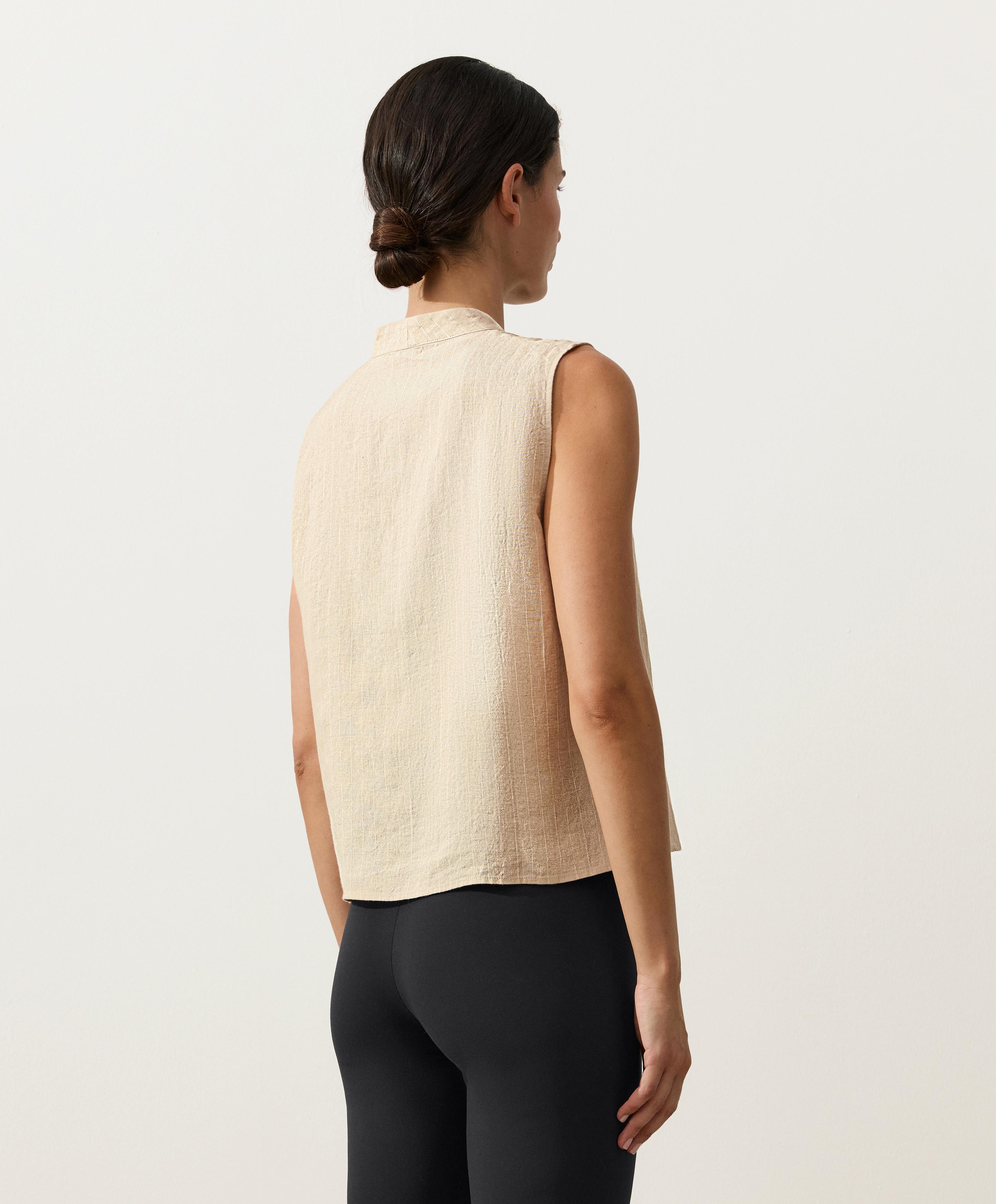 100% linen sleeveless stand-up collar shirt — SANDY