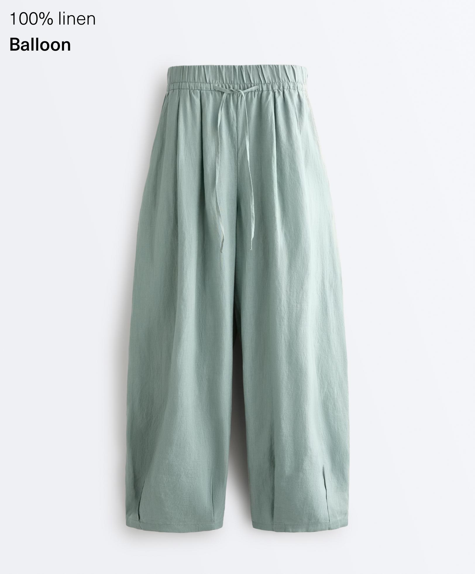 100% linen balloon trousers — AQUAMARINE