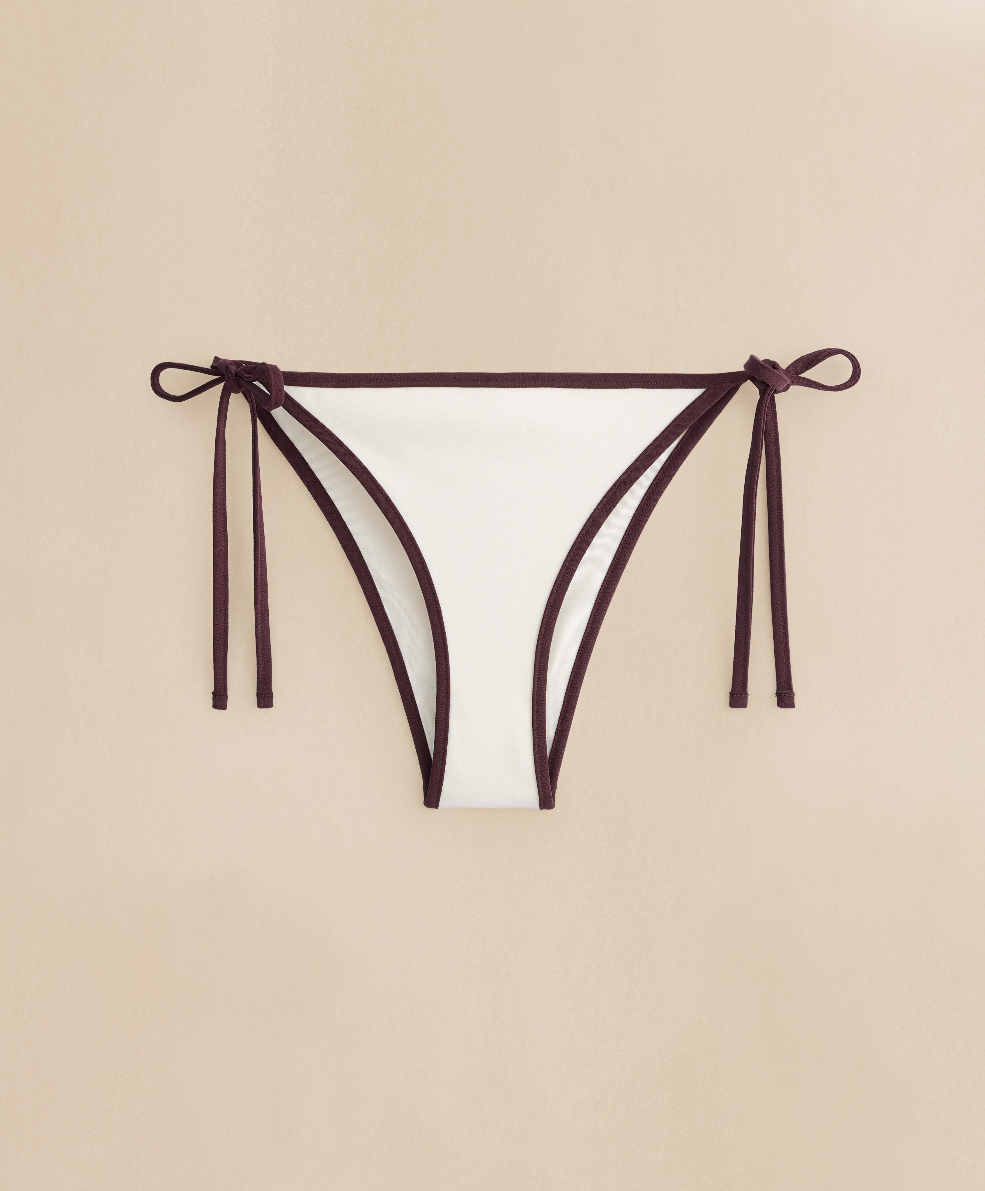 Contrast-trim tie medium-coverage bikini briefs — PALE ECRU