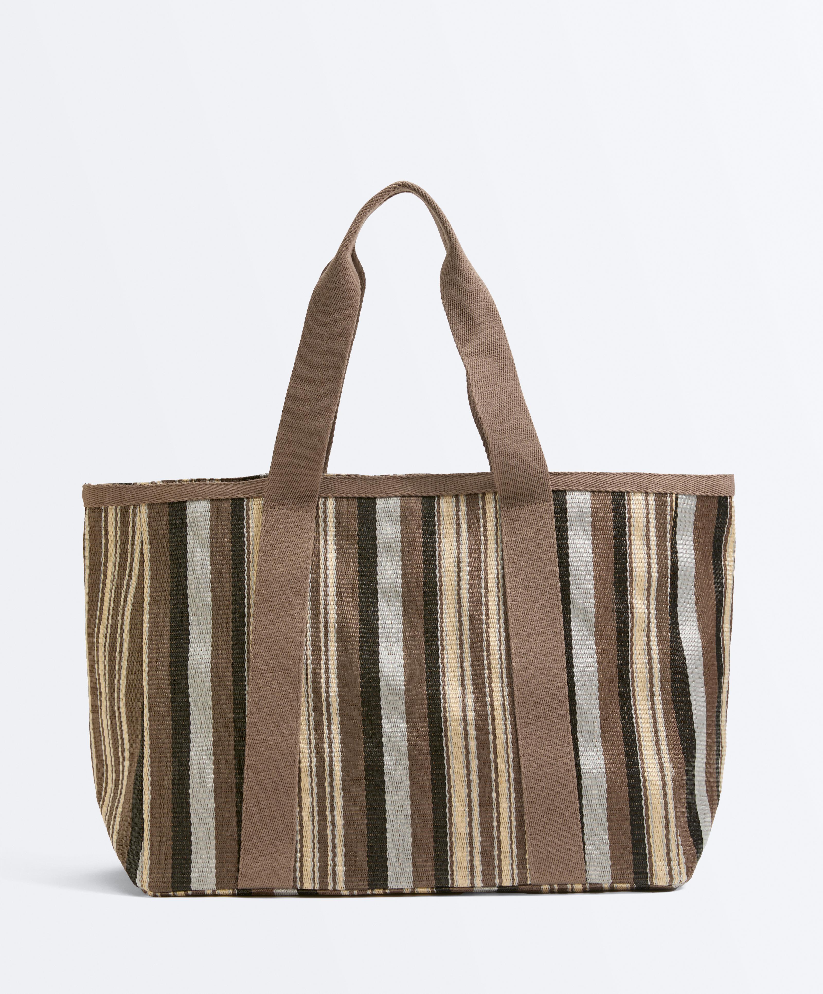 Striped tote bag — BROWN
