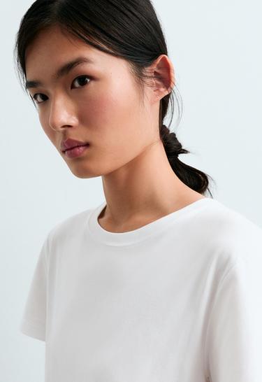 Regular cotton blend short-sleeve T-shirt — WHITE  3