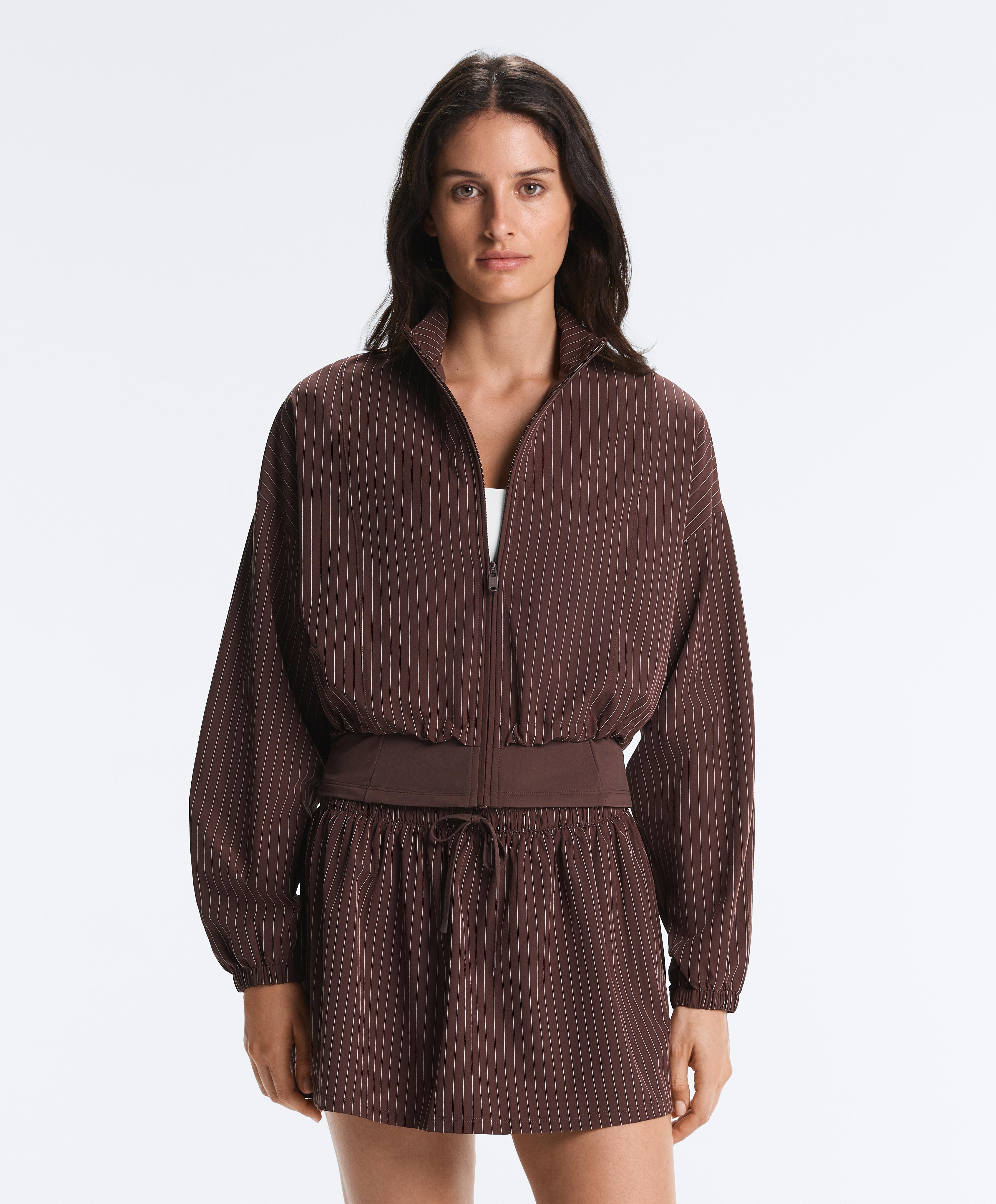 Pinstriped water-repellent technical jacket — CHOCOLATE