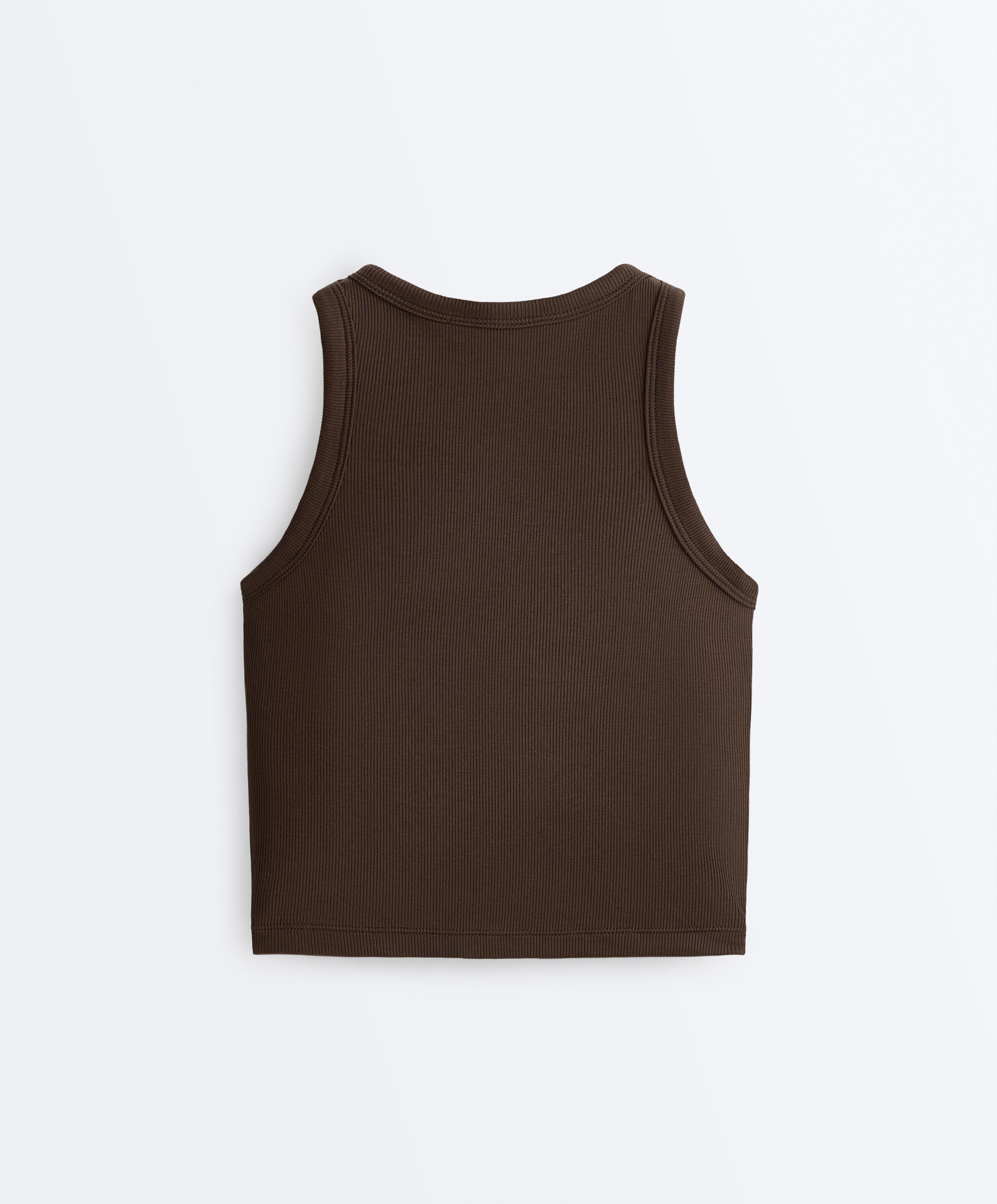Rib modal blend long tank top — DARK BROWN