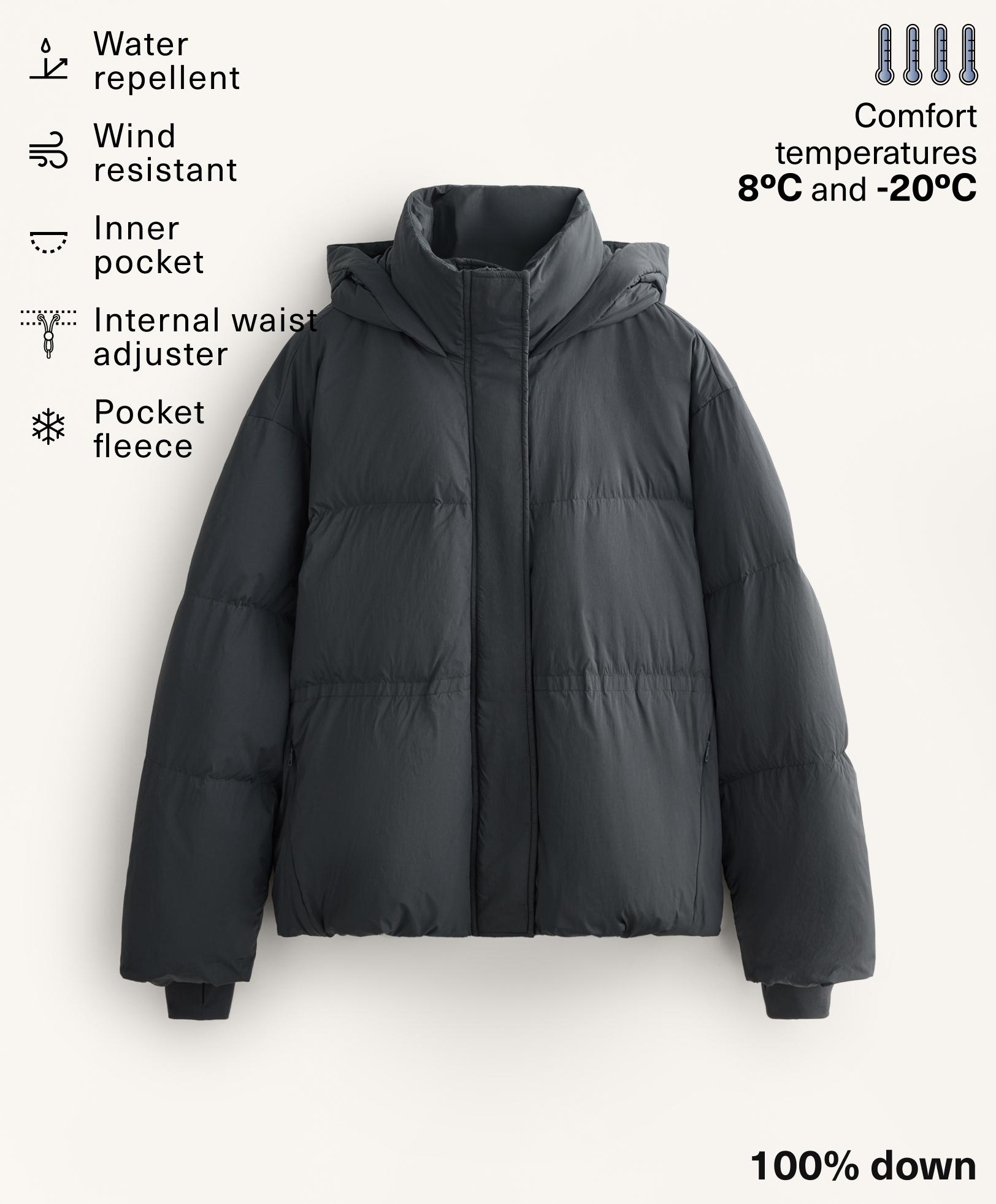 Short 100% down puffer jacket — ASPHALT