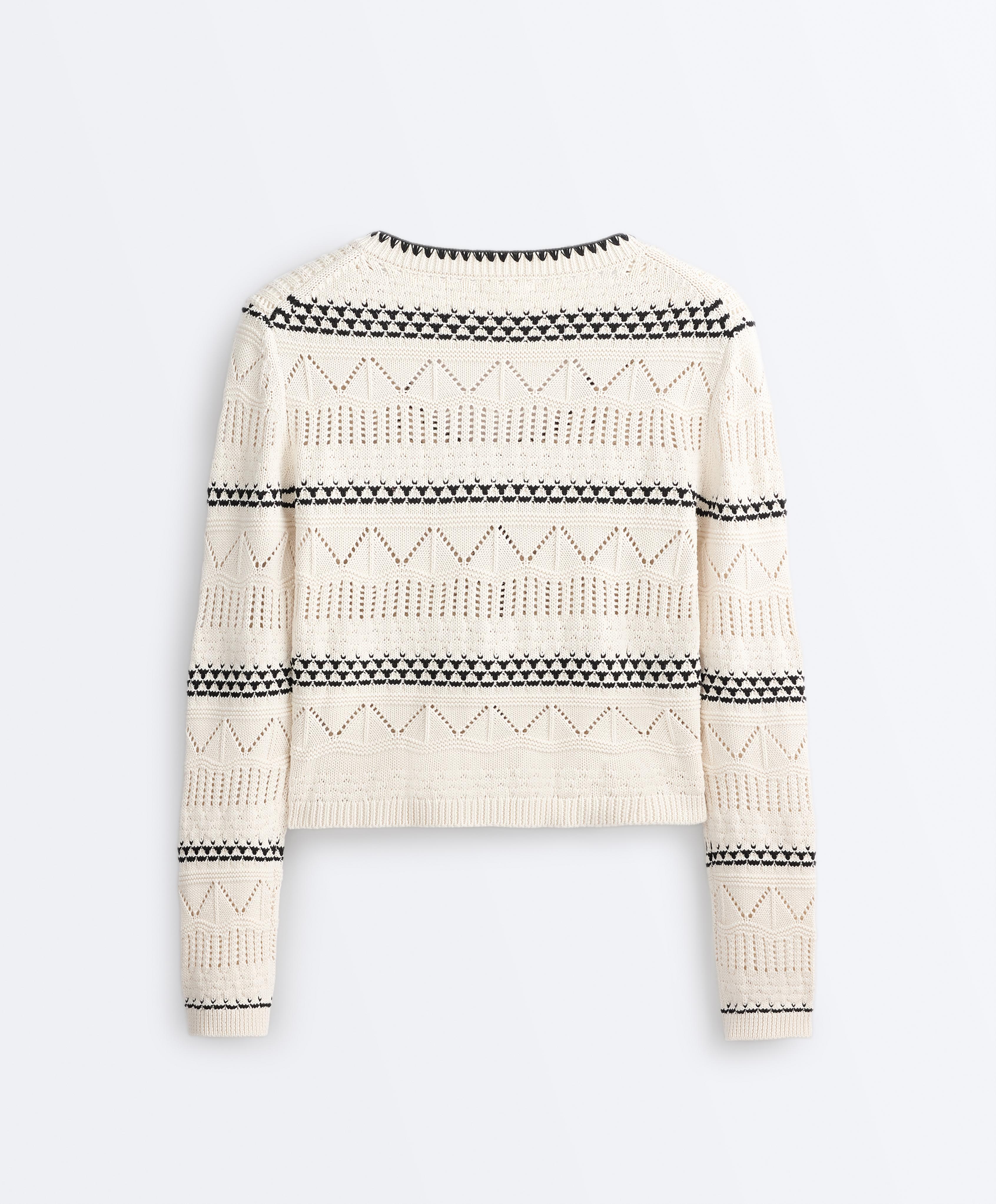 100% cotton contrast open-knit cardigan — PALE ECRU