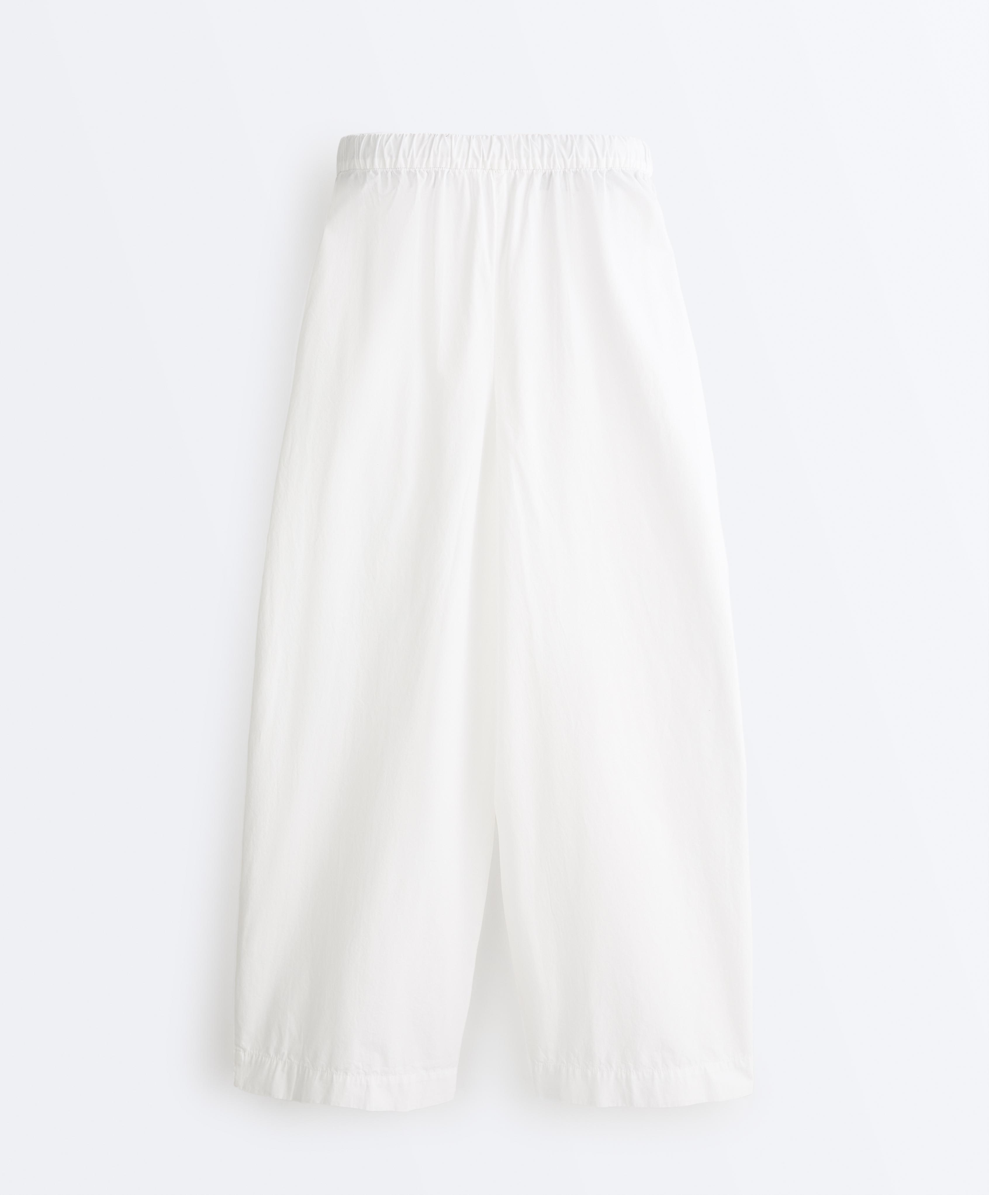 Pleated 100% cotton tapered trousers — WHITE