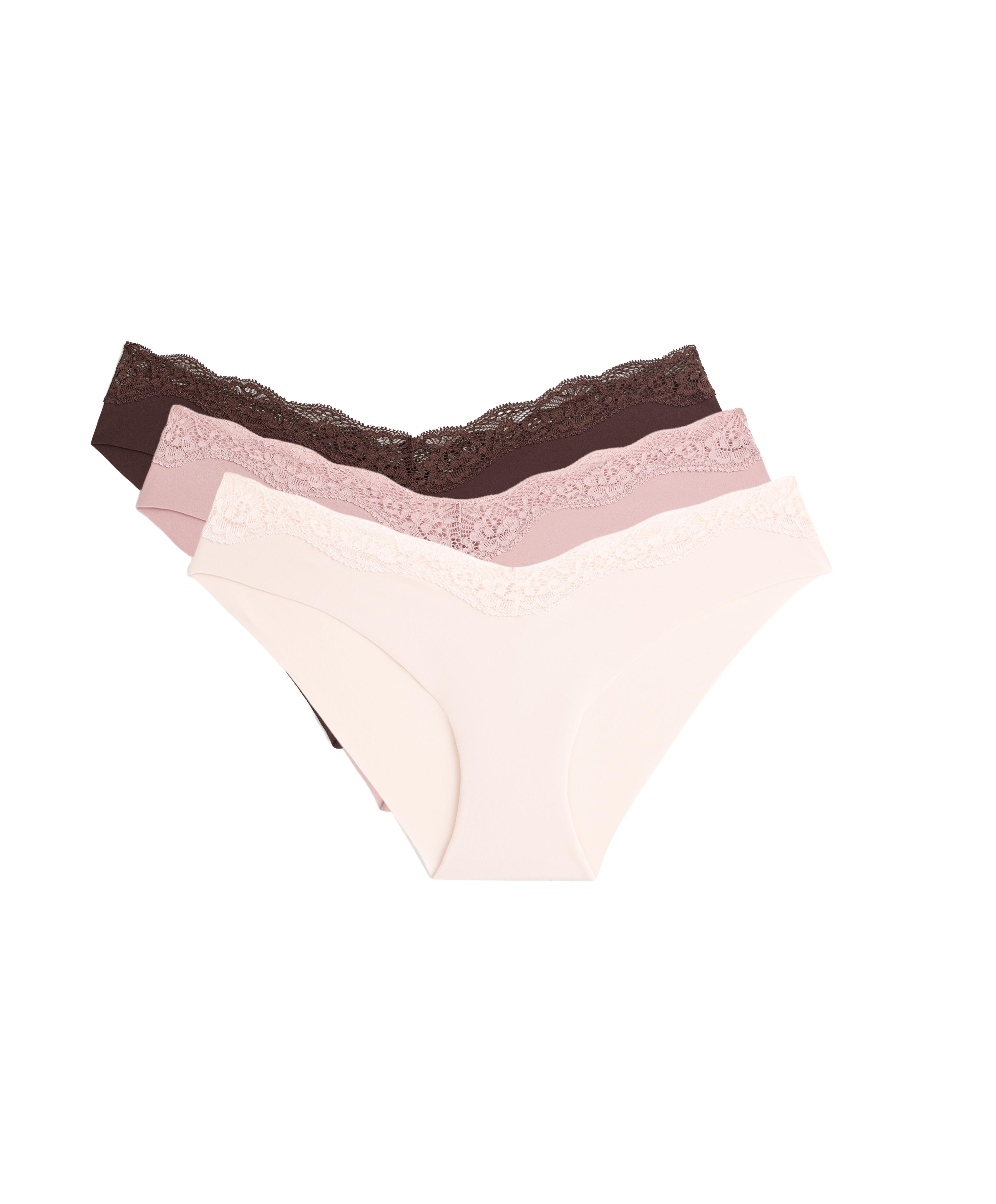 3 laser-cut lace and polyamide blend classic briefs — CHOCOLATE