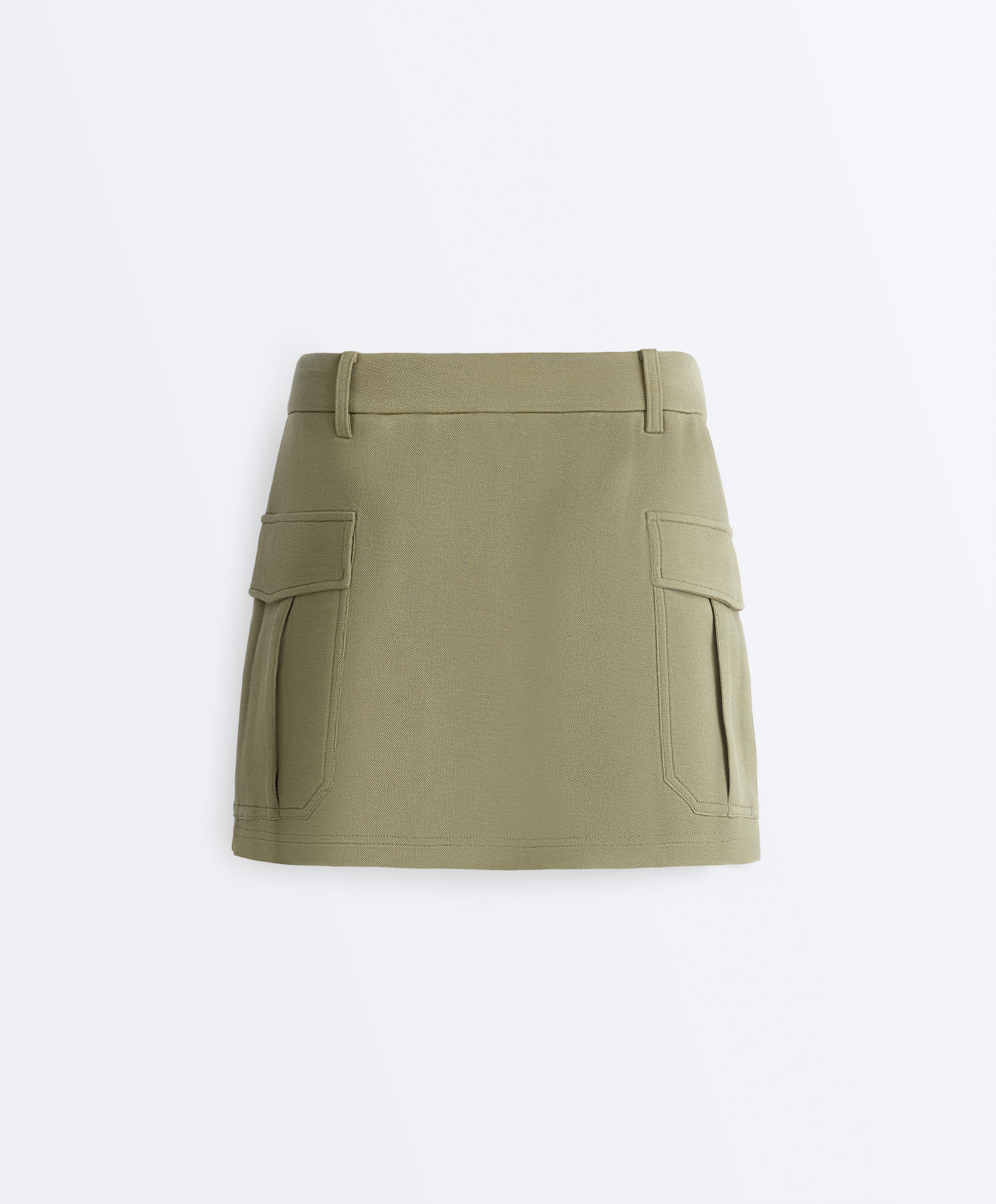 Short piqué skirt with cotton pockets — YELLOW GREEN