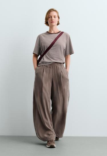 100% lyocell wide-leg trousers — DARK MINK 1