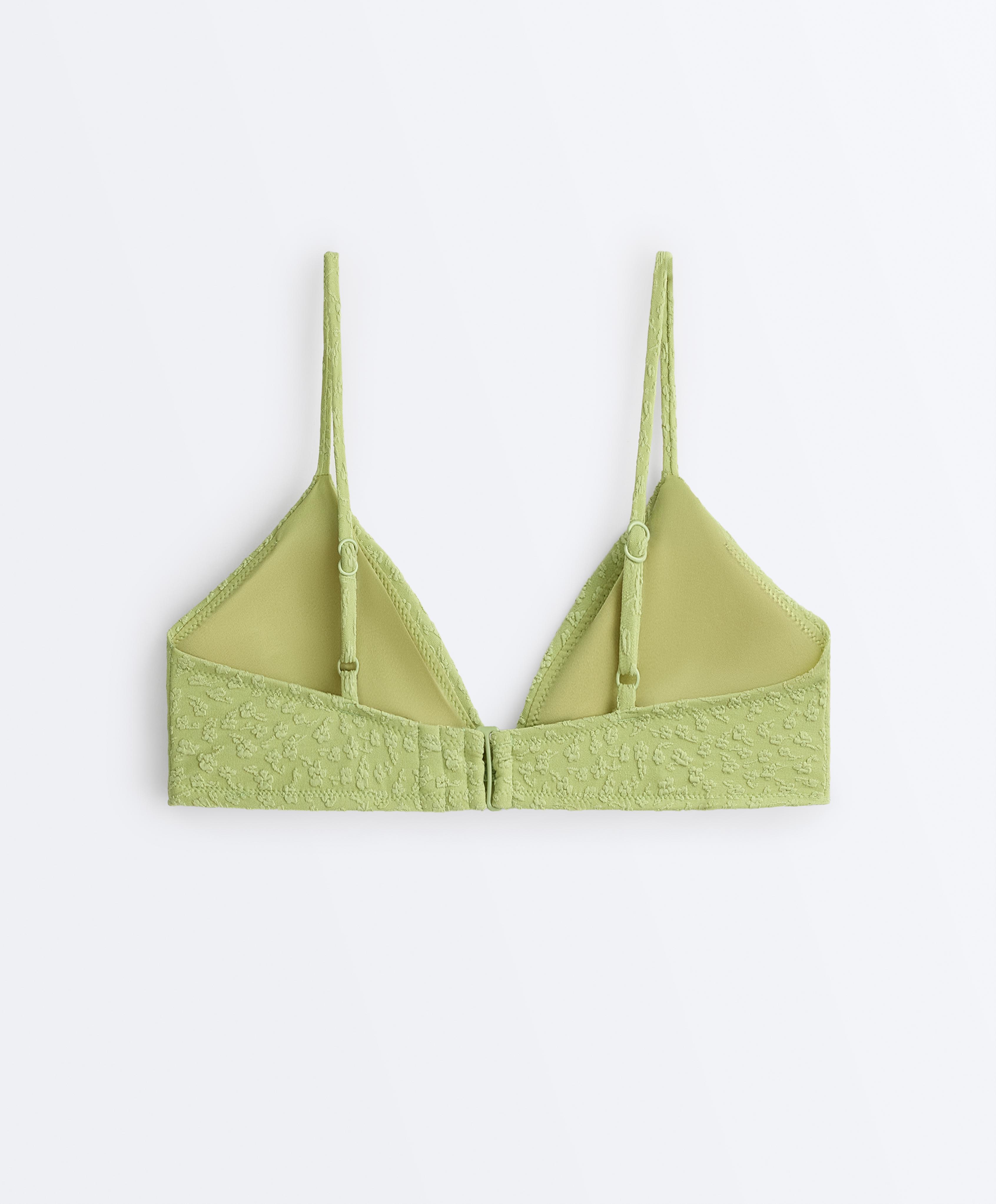 Floral jacquard triangle bikini top — APPLE GREEN