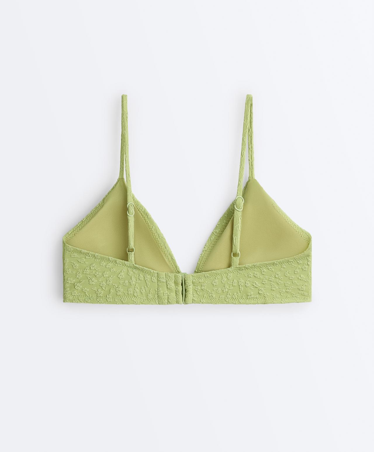 Floral jacquard triangle bikini top — APPLE GREEN