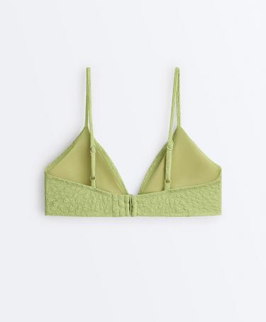 Floral jacquard triangle bikini top — APPLE GREEN 8
