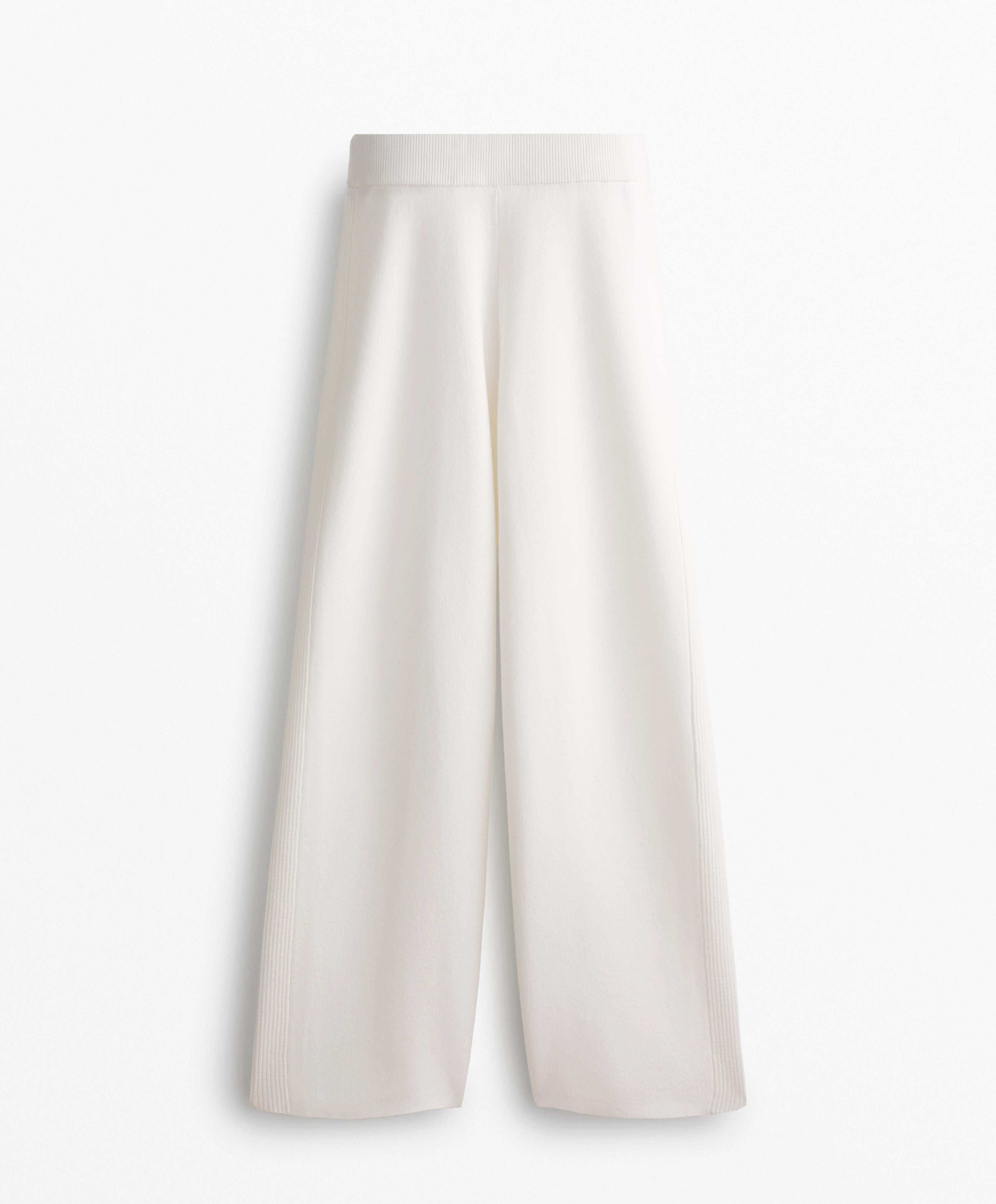 Side rib straight-leg knit trousers - Sale