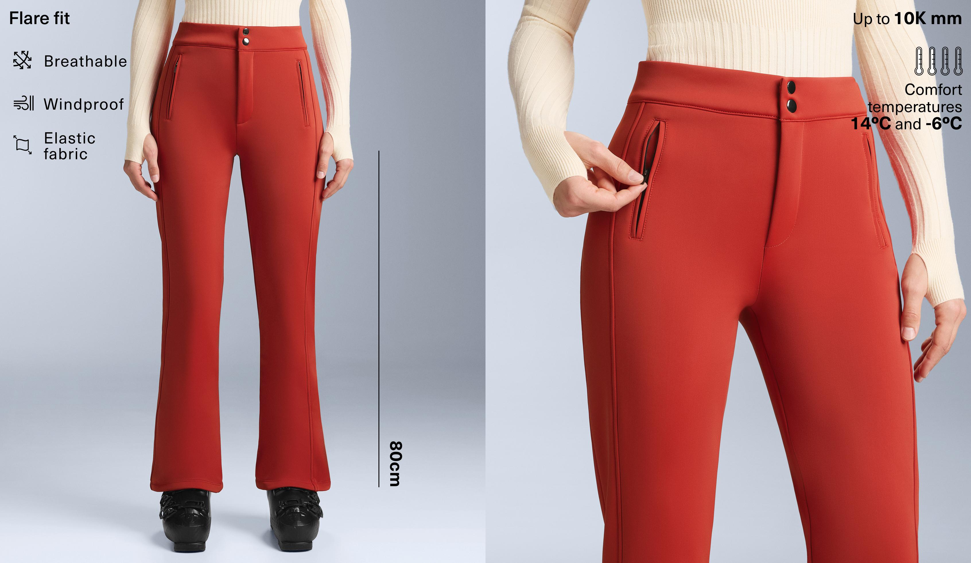 Water-resistant flare stretch SKI trousers — BRIGHT BURNT ORANGE 
