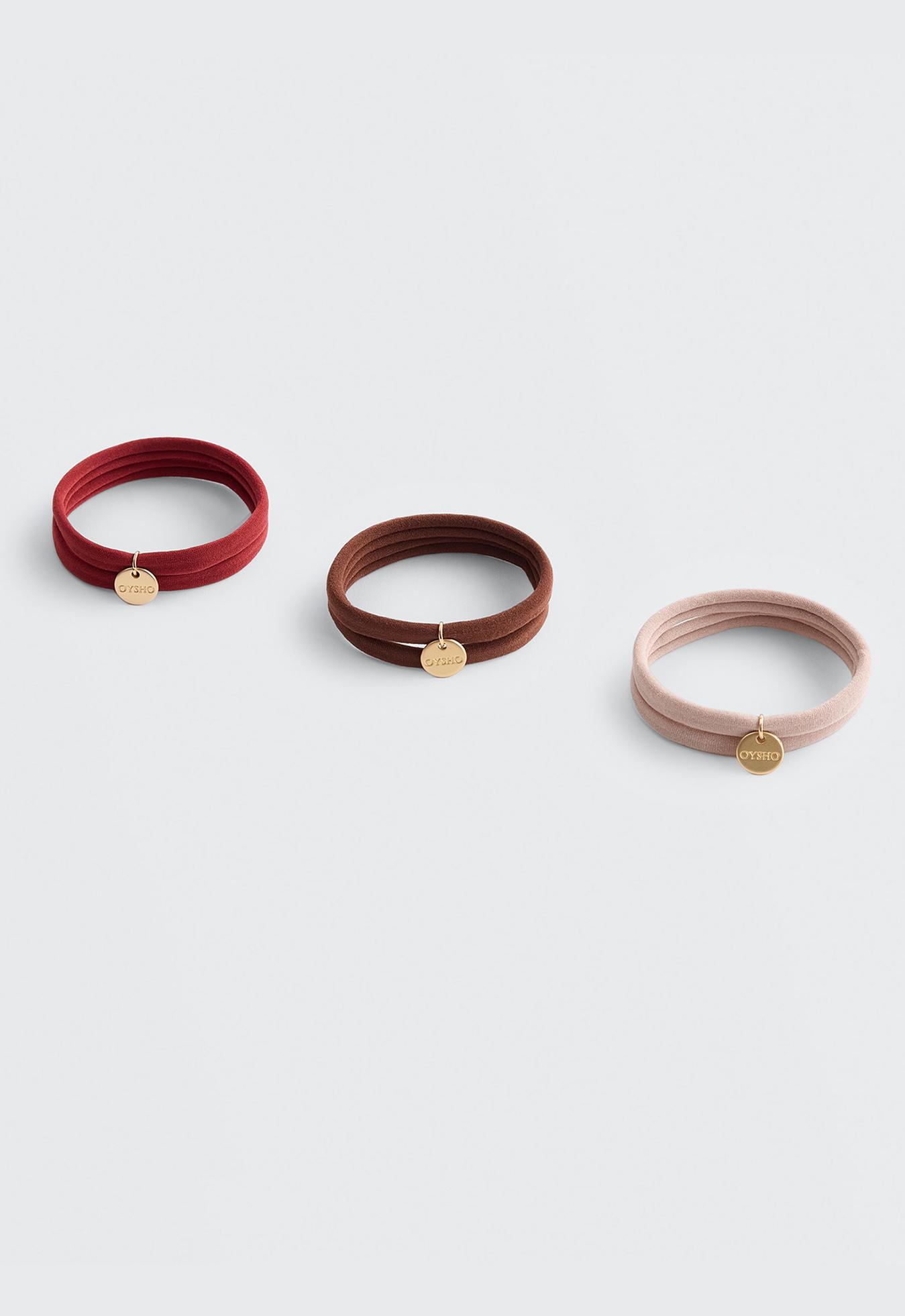 6 Oysho plaque hair ties — DARK BROWN
