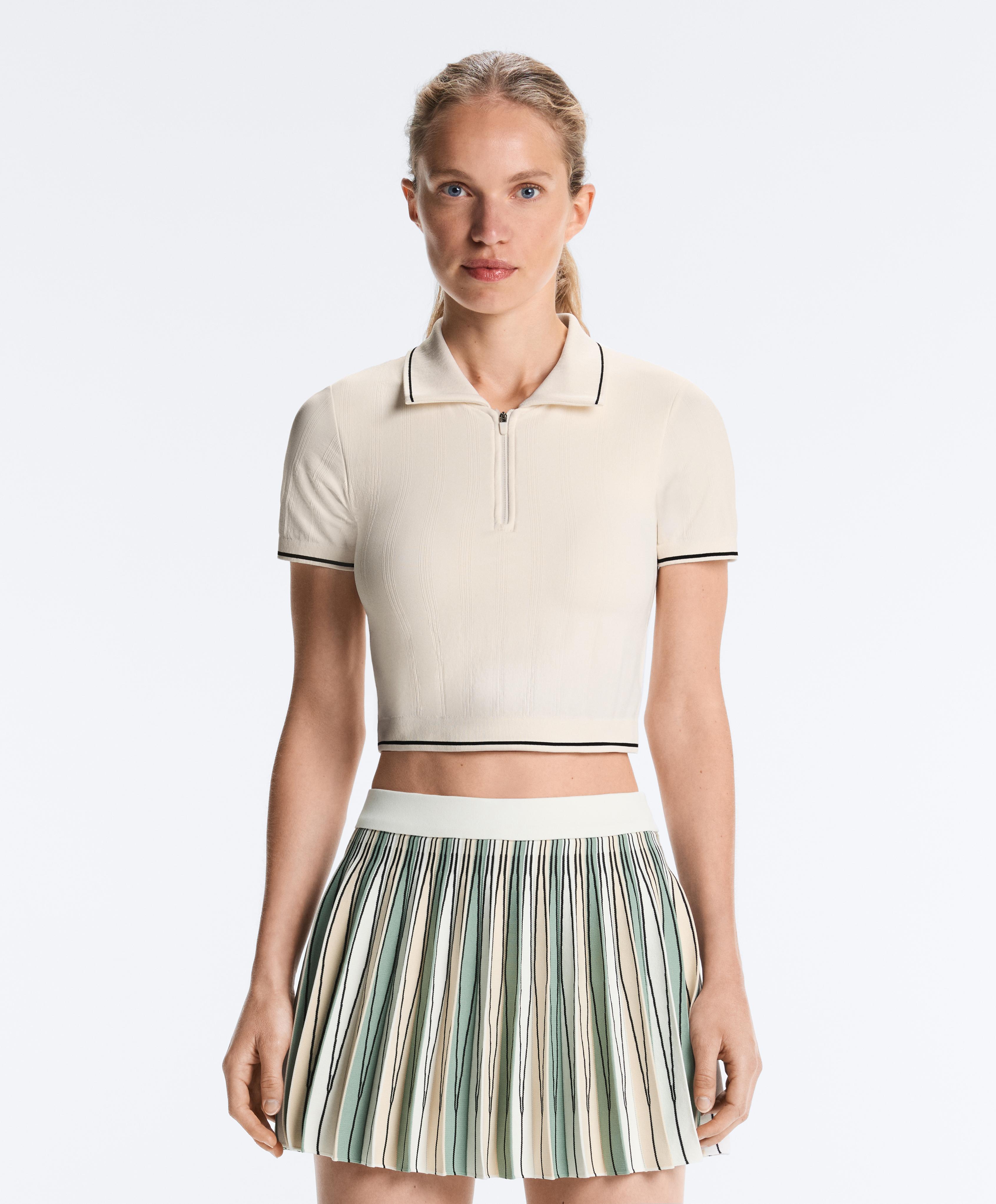 Seamless contrast short-sleeved polo shirt — PALE ECRU