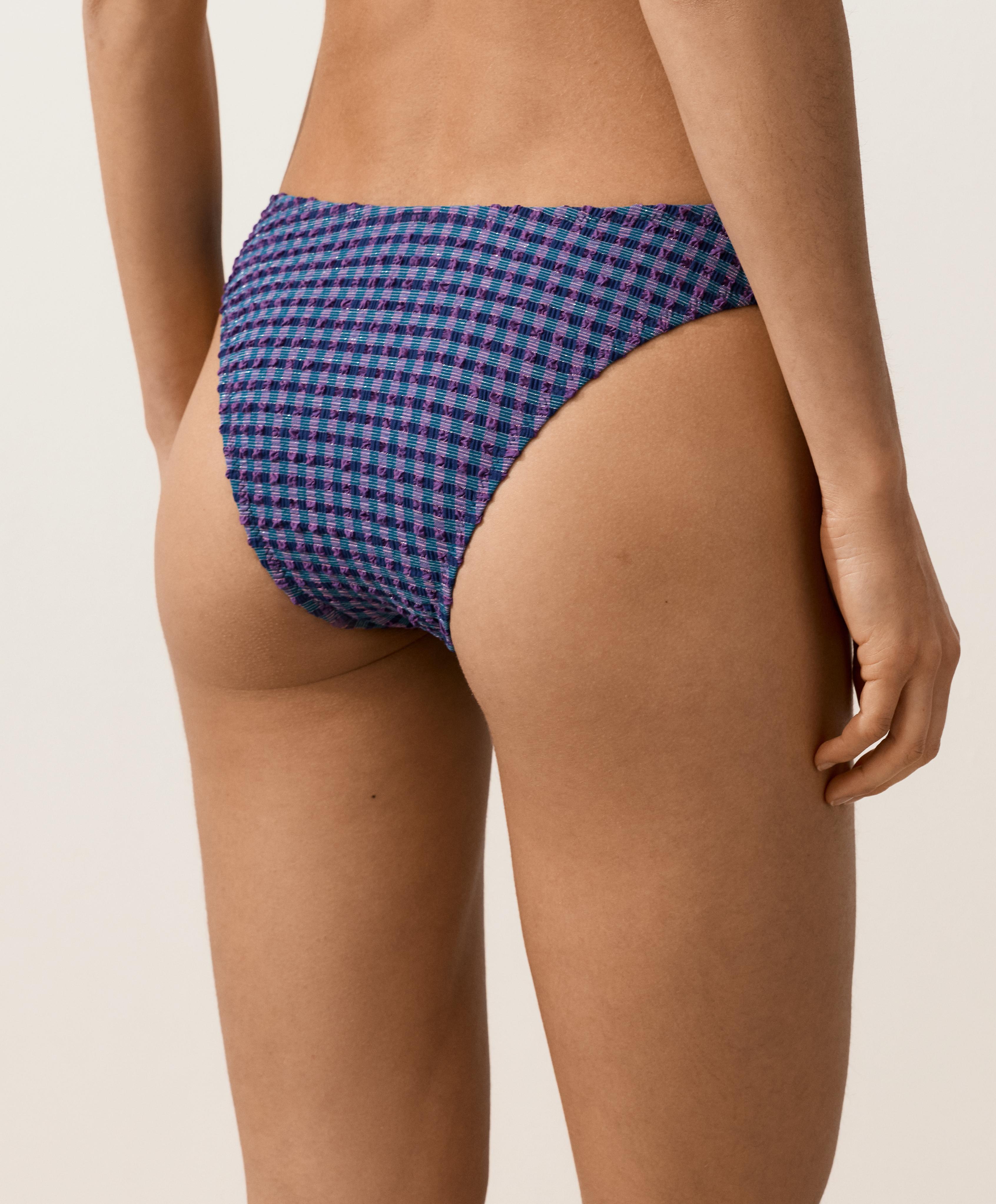 Gingham U-cut medium-coverage bikini briefs — NAVY BLUE