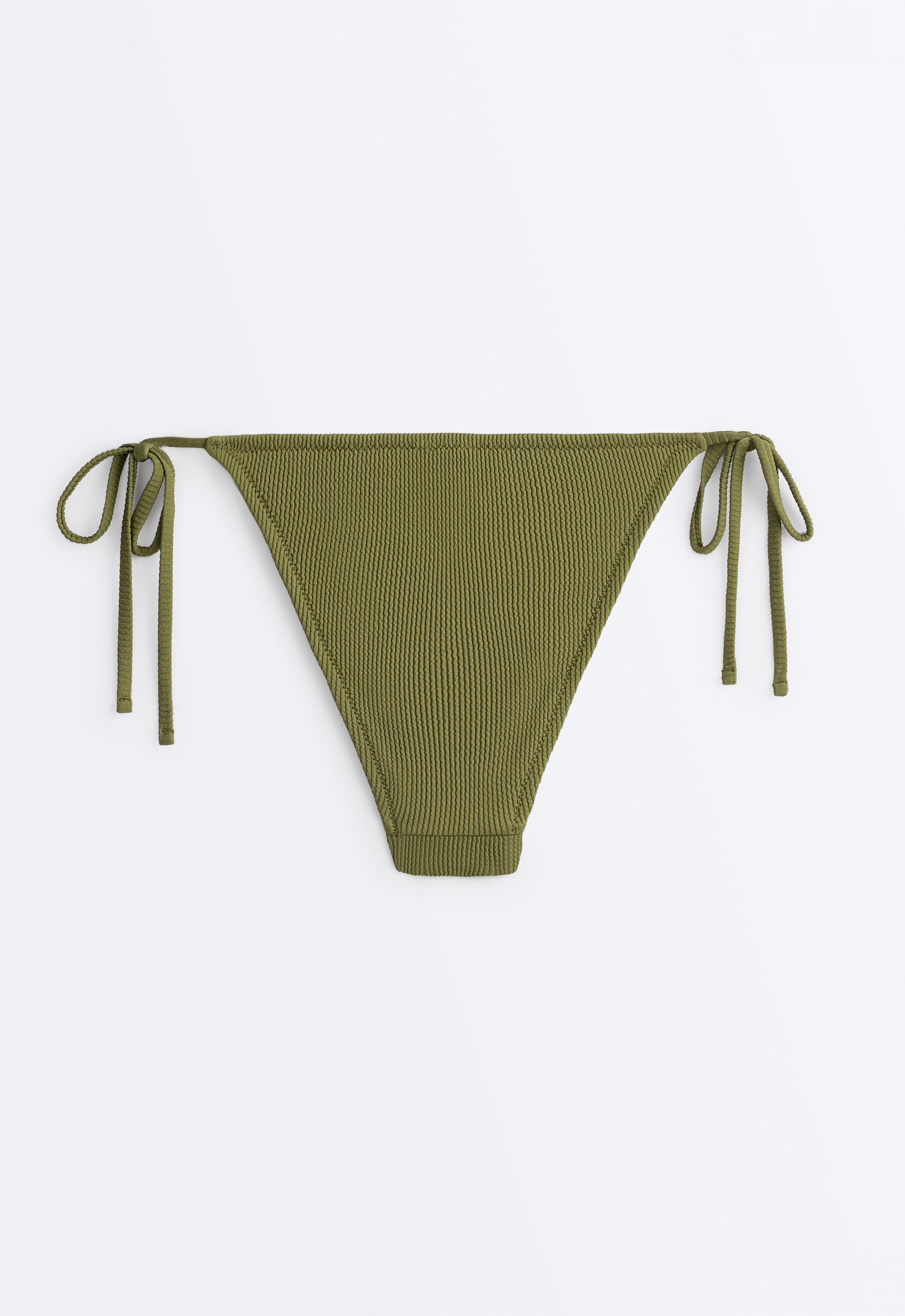 Medium-coverage tie rib bikini briefs — LIGHT KHAKI