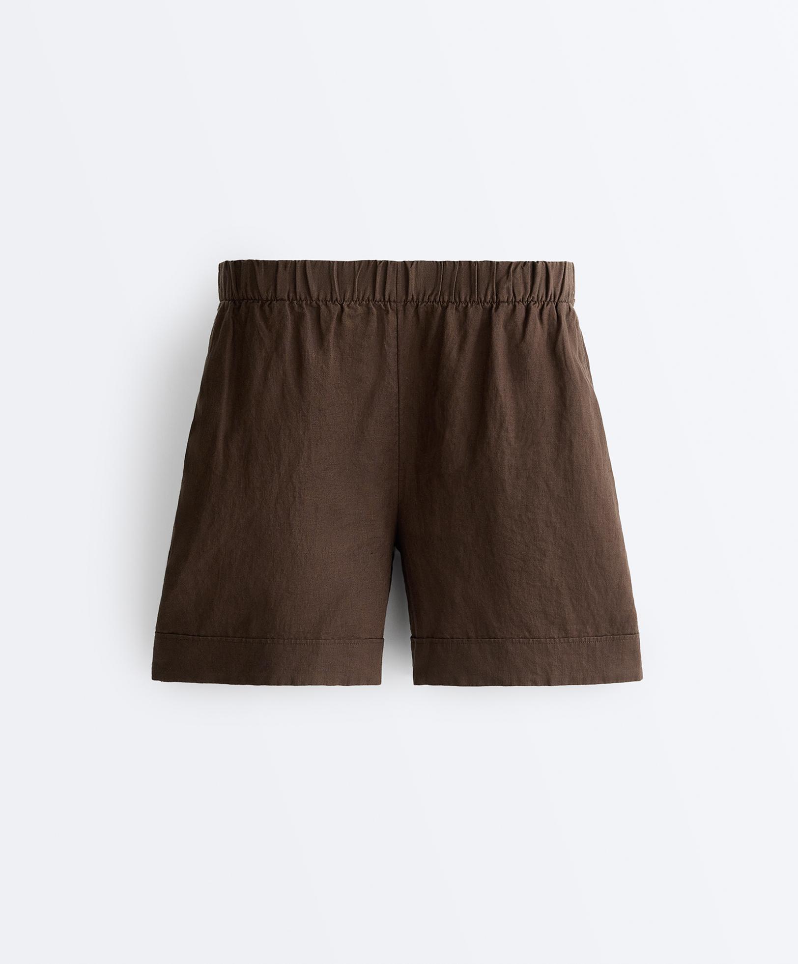 100% linen Bermuda shorts — DARK BROWN