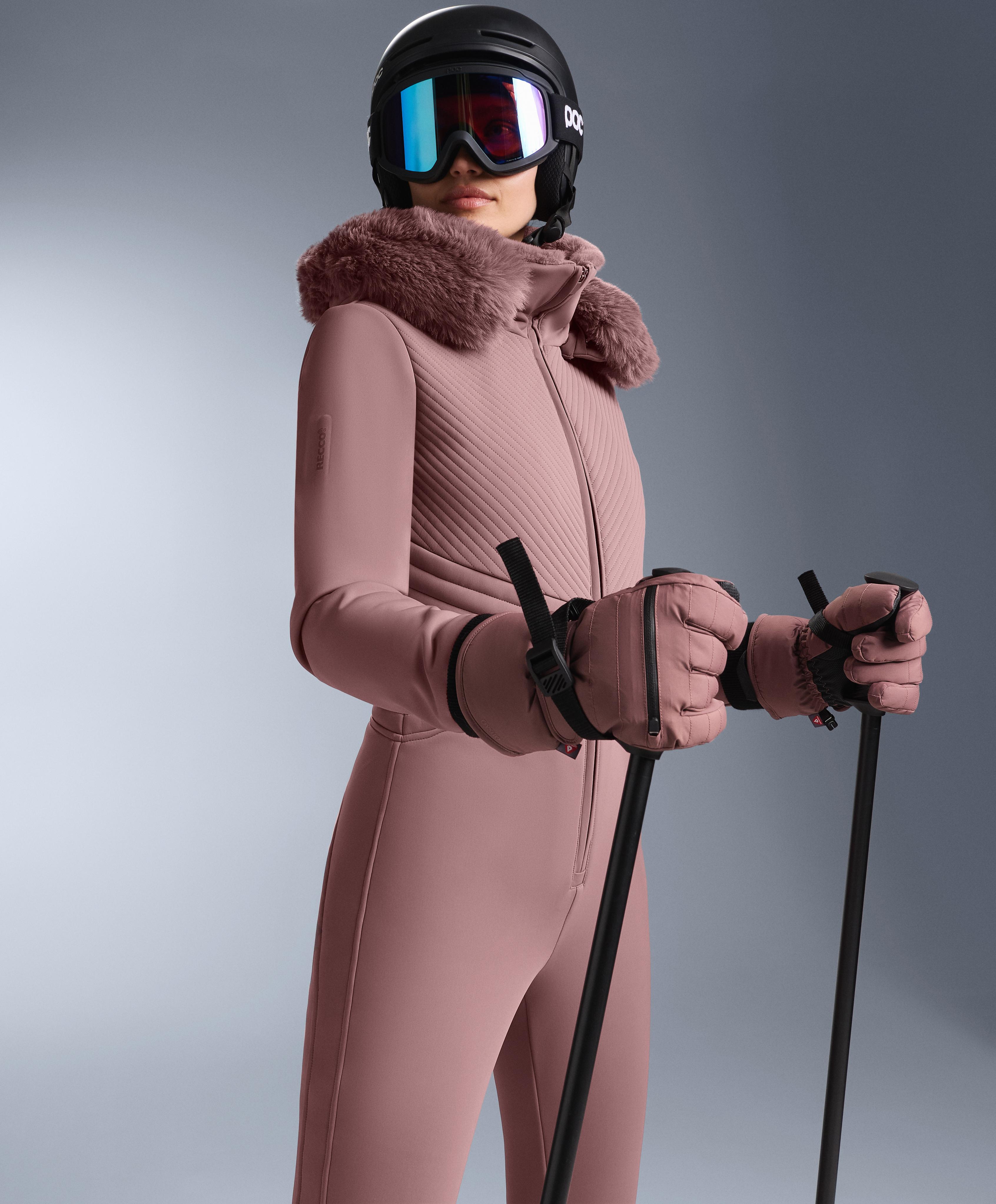 Water-resistant fitted stretch SKI jumpsuit — PINK-MAUVE