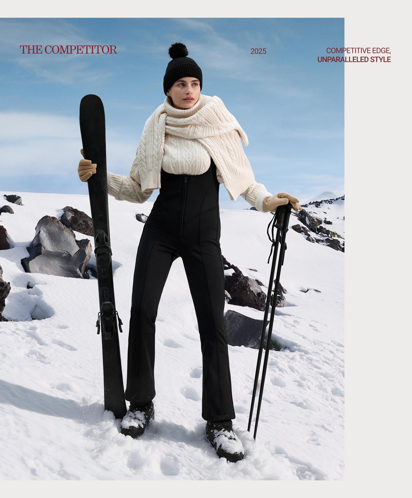Water-resistant SKI flare dungarees — BLACK