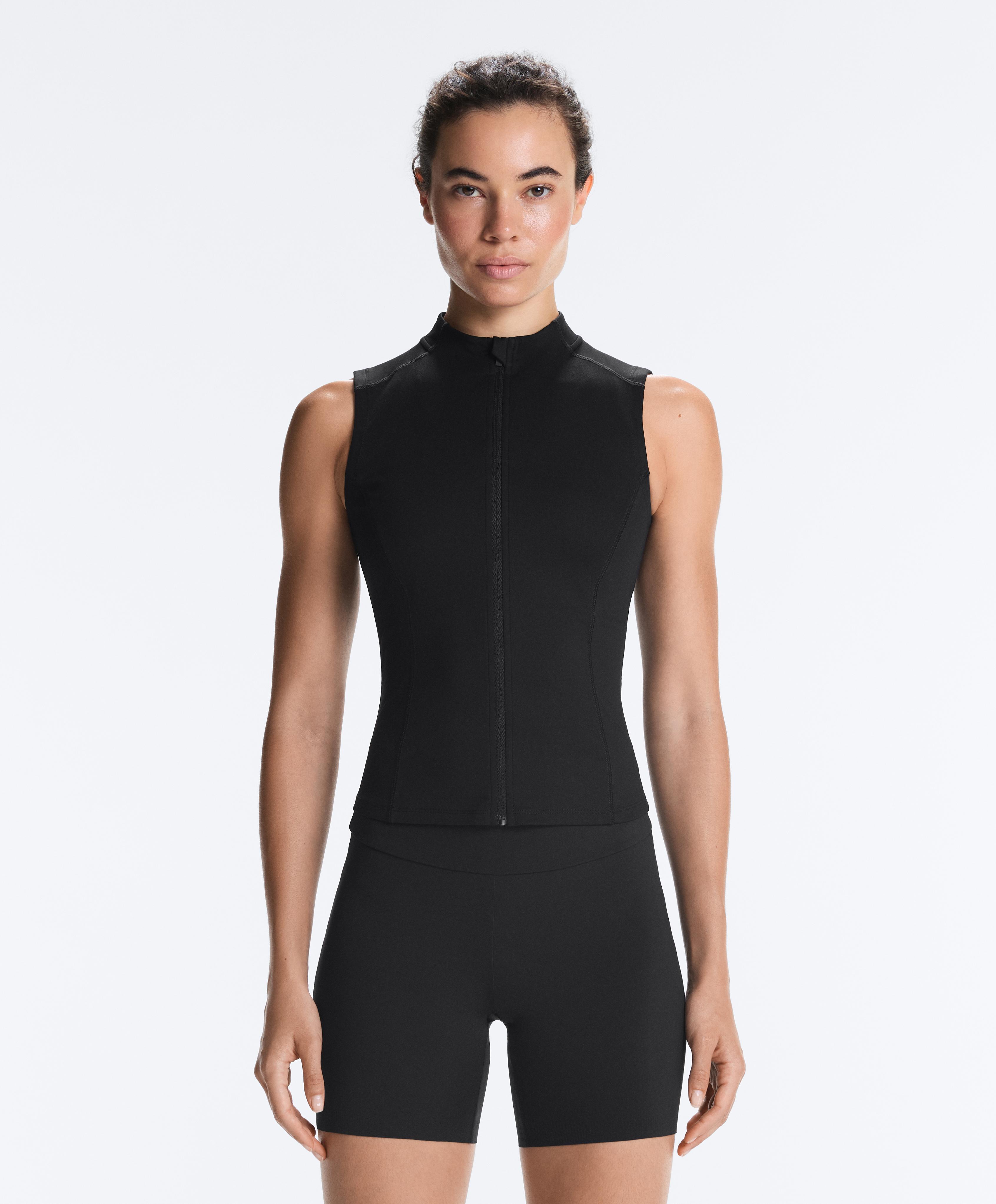 Sleeveless zip T-shirt — BLACK
