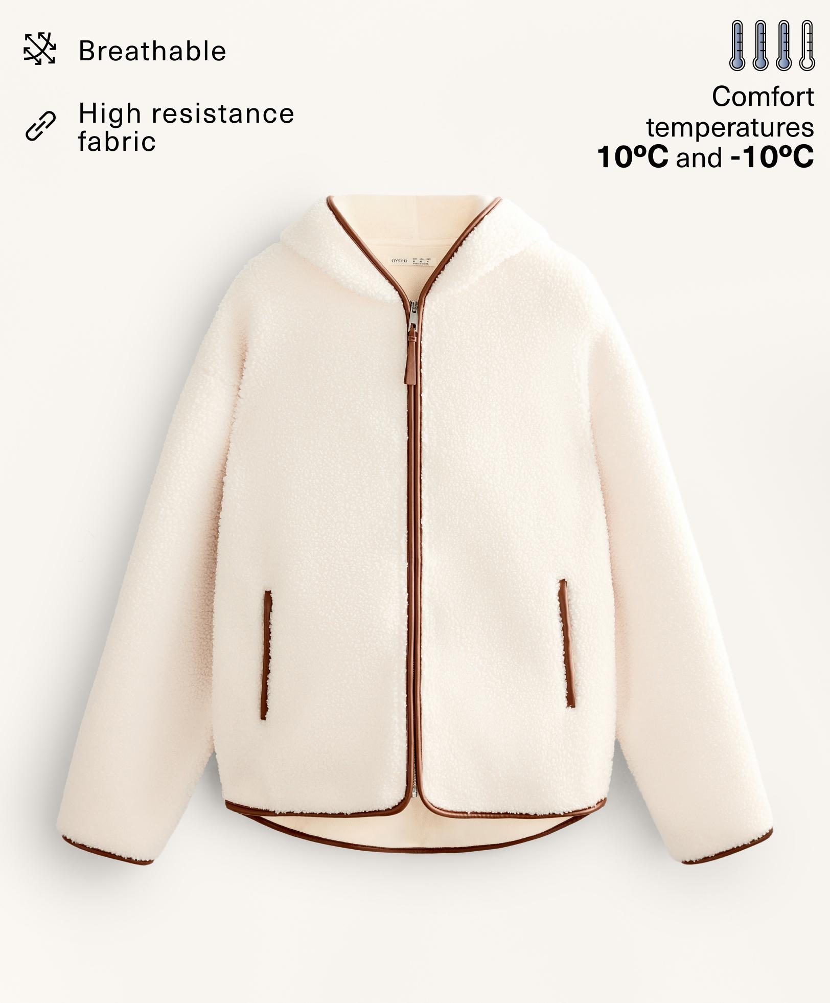 Faux-shearling jacket with hood — ECRU