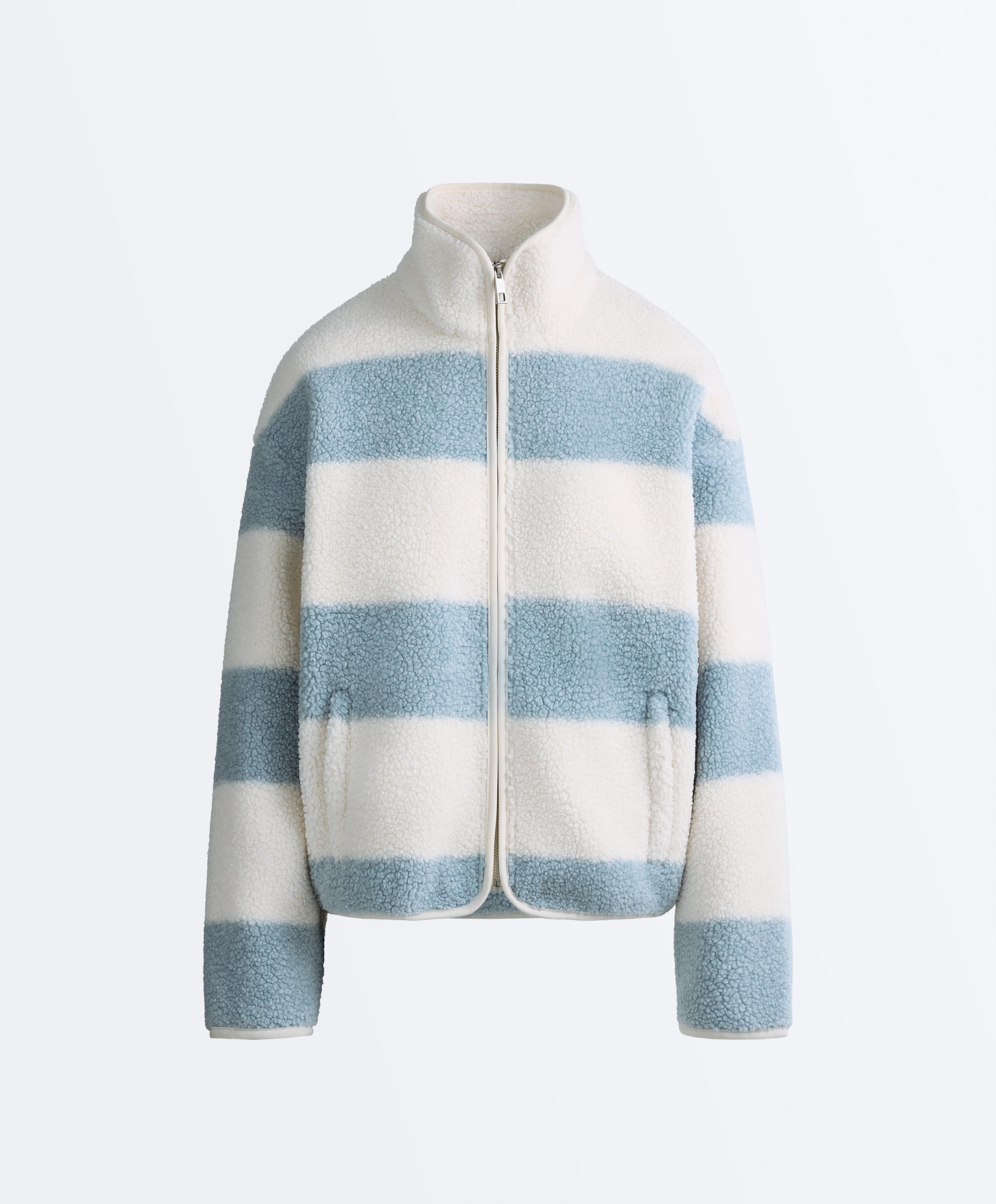 Striped faux-shearling bomber jacket — DUSTY-BLUE