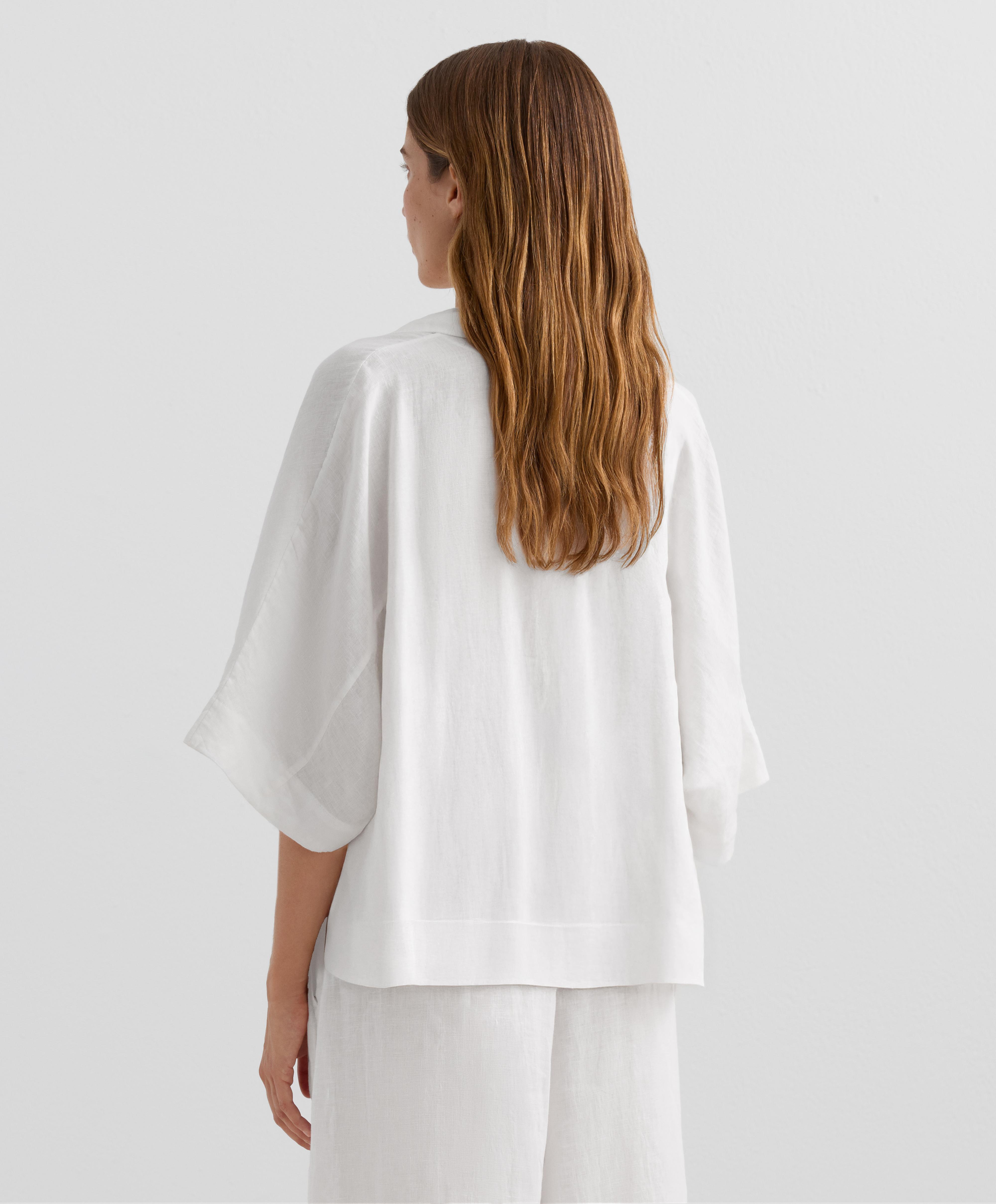 Oversized short sleeve 100% linen shirt — WHITE 