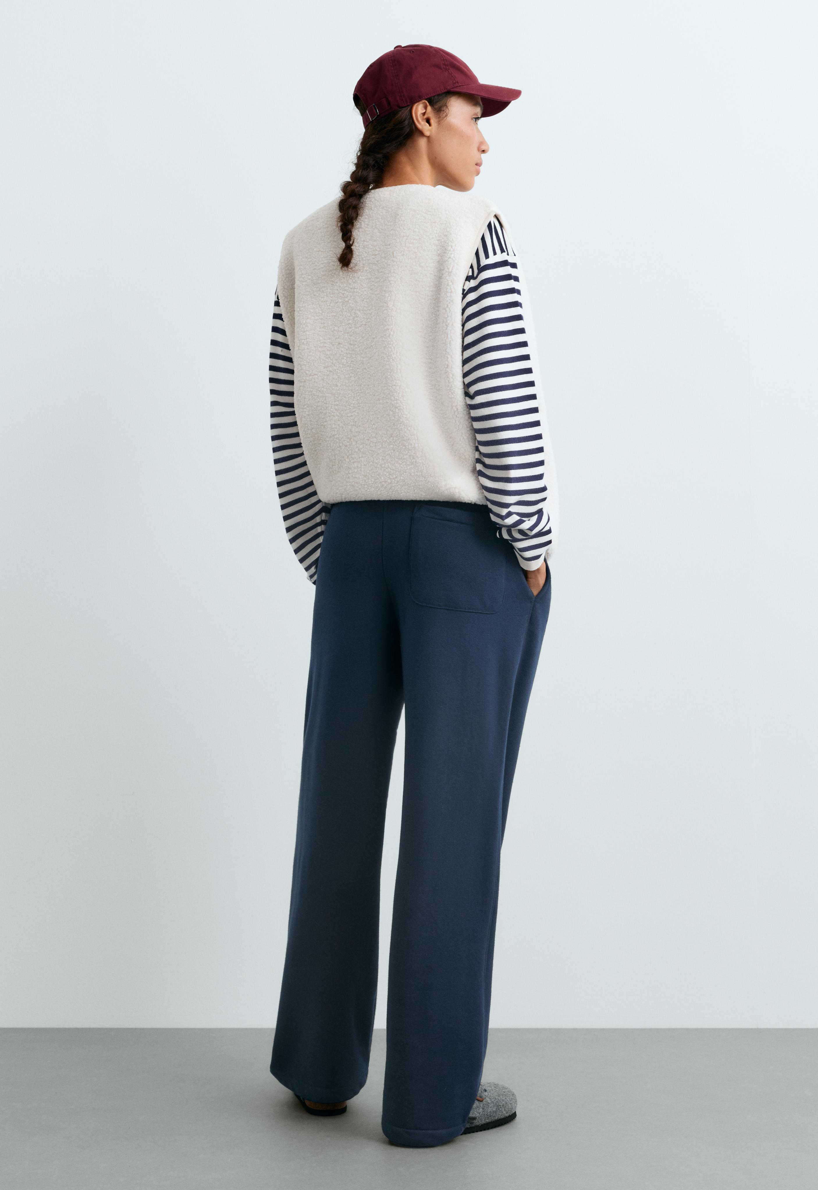 Cotton blend fleece straight-leg trousers — NAVY BLUE