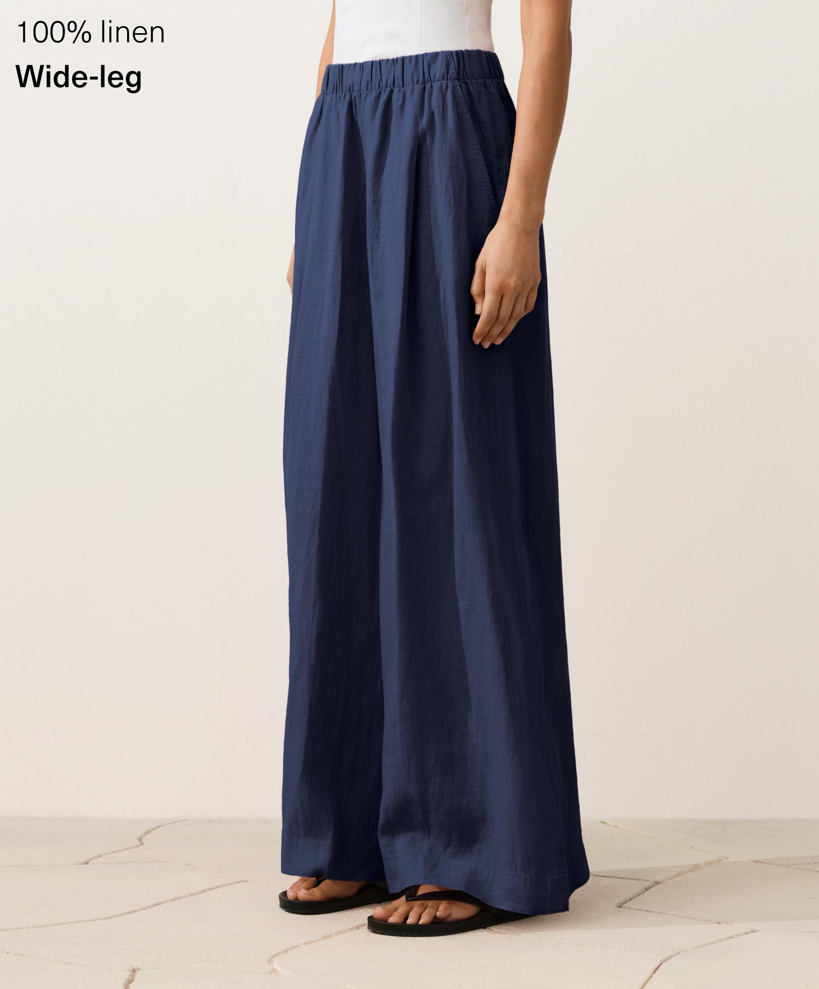 100% linen wide leg trousers
