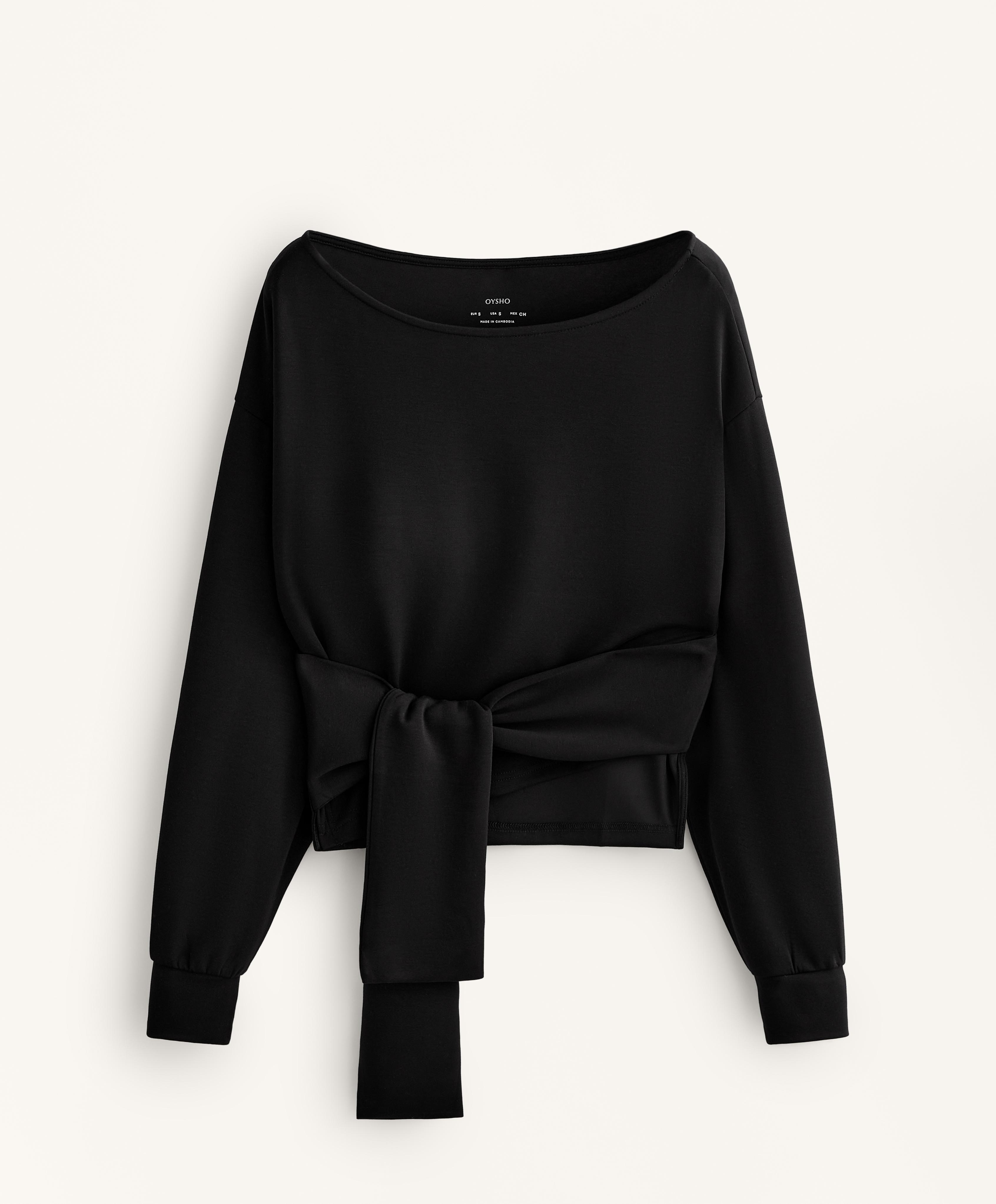 Soft-touch knotted sweatshirt with modal — BLACK