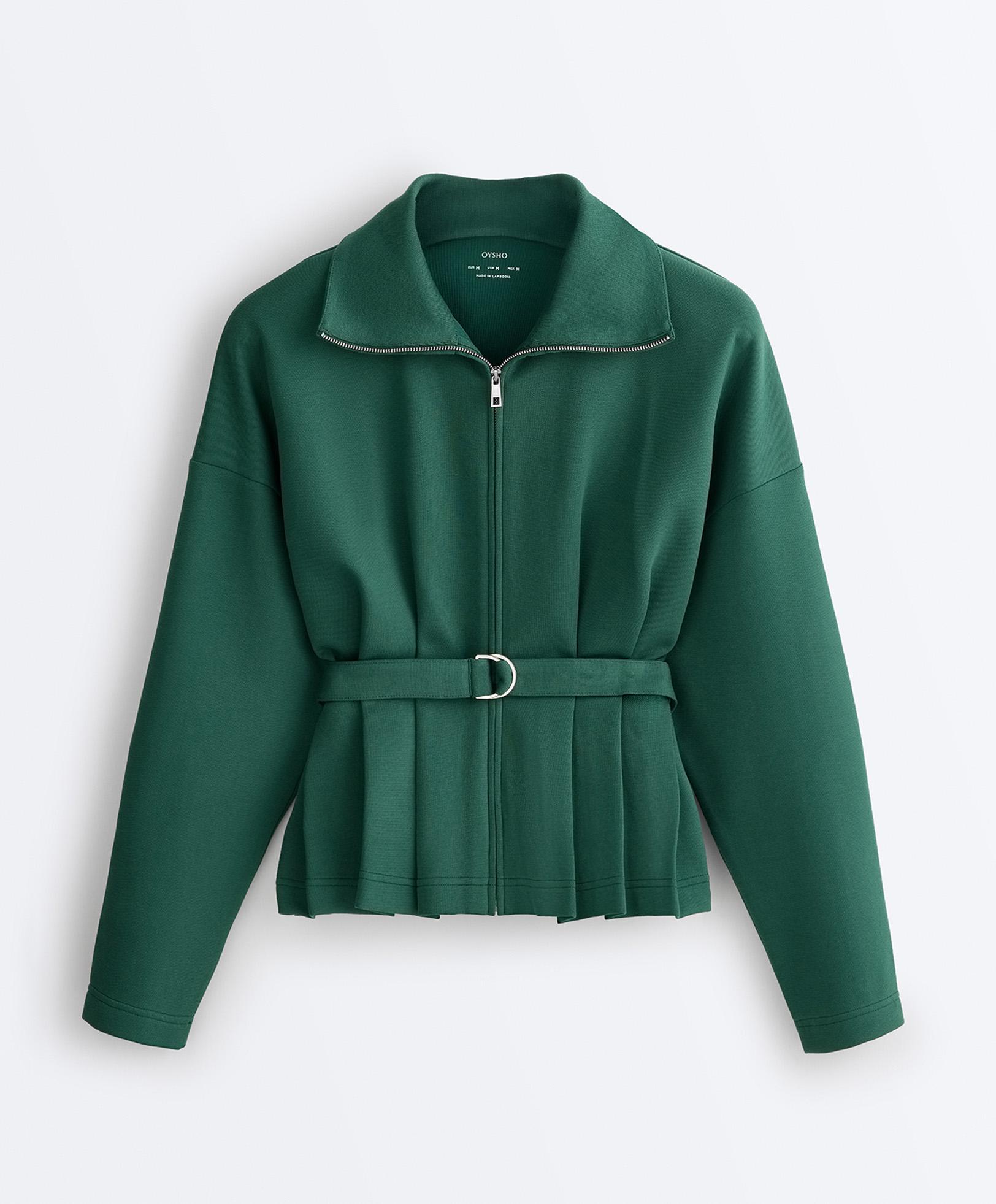 Cotton piqué belted jacket — DARK EMERALD