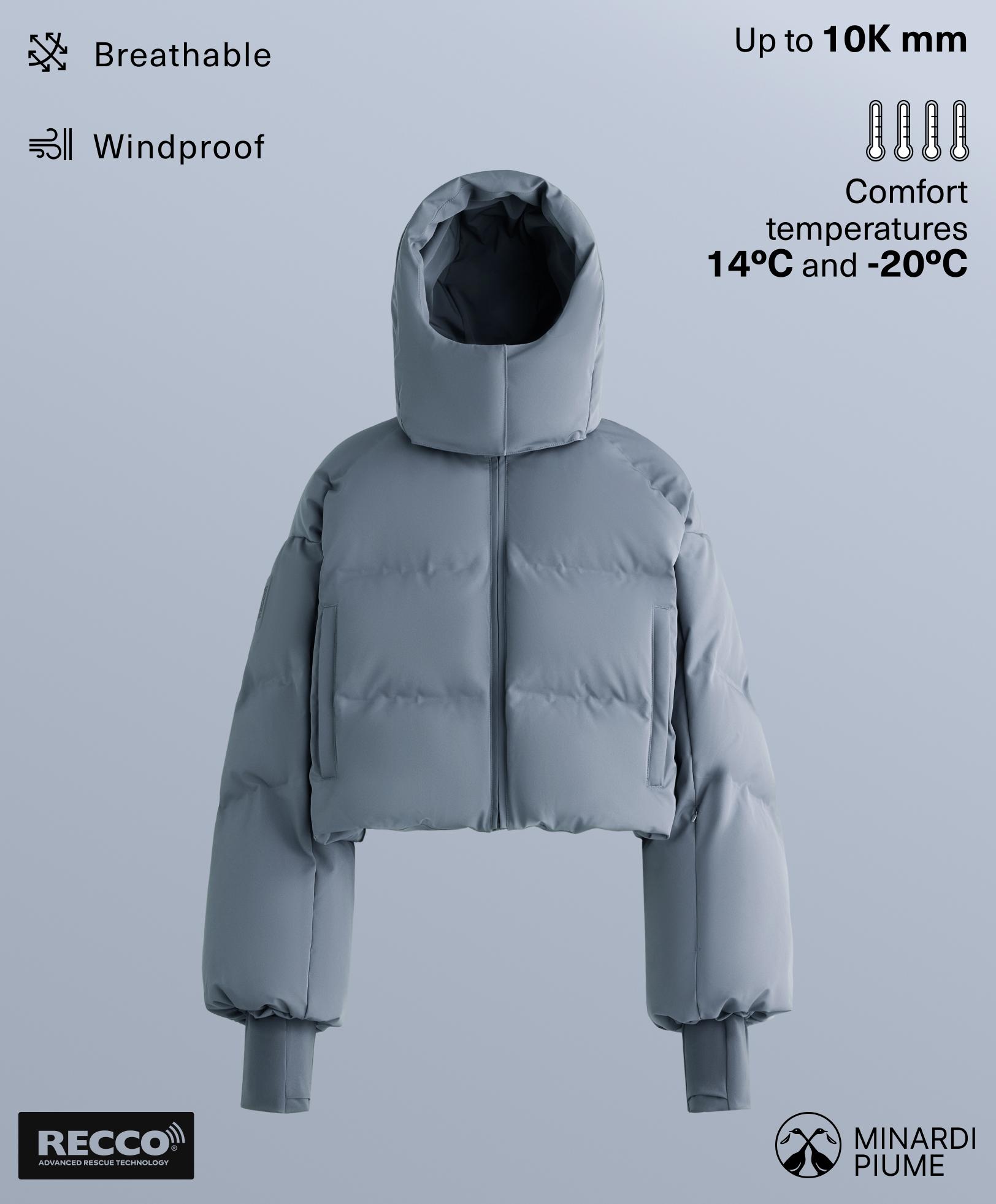 Lightweight 80% down and 20% MINARDI PIUME SKI water-resistant short jacket — GREY-BLUE