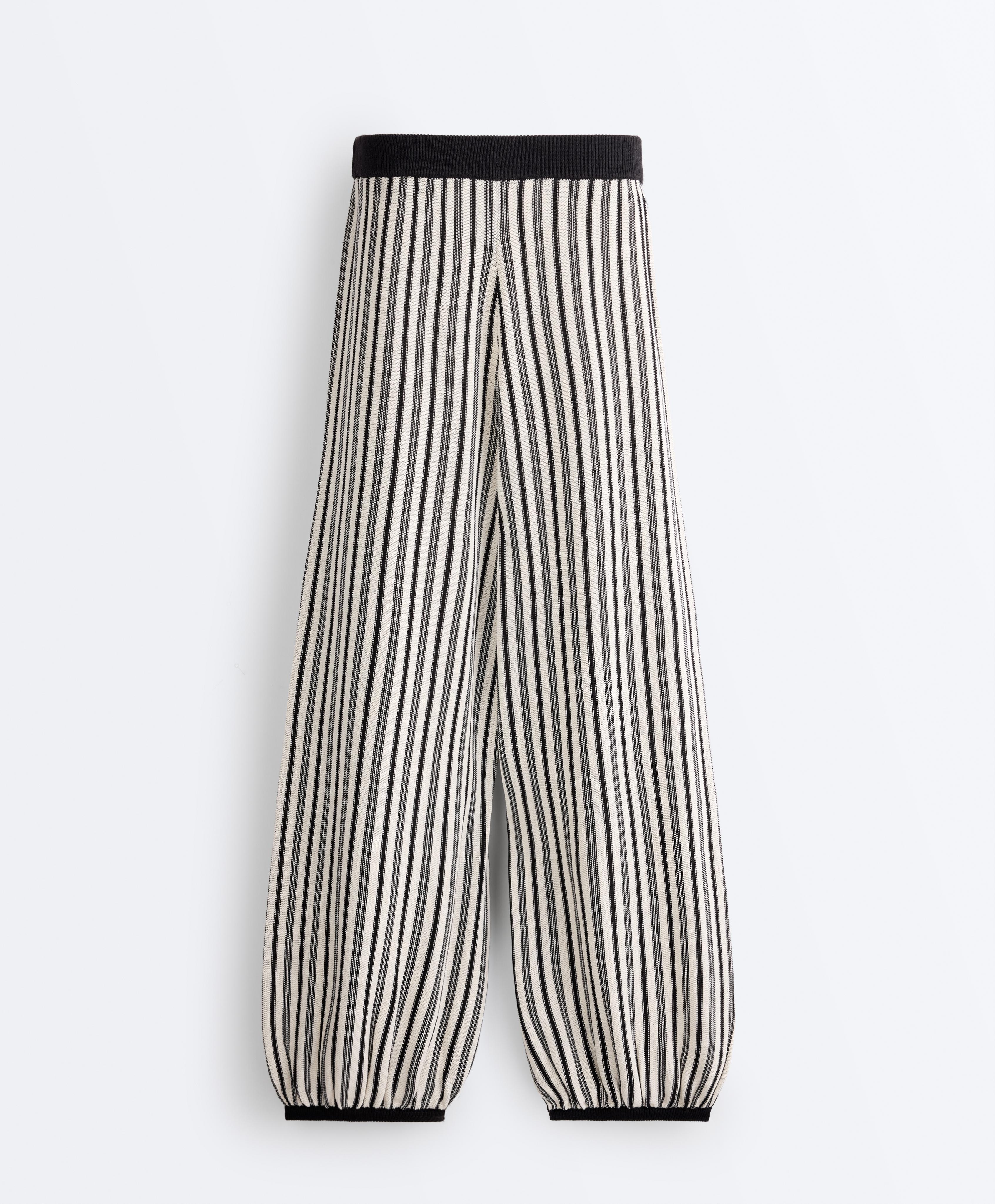 Striped knit bloomer trousers — BLACK