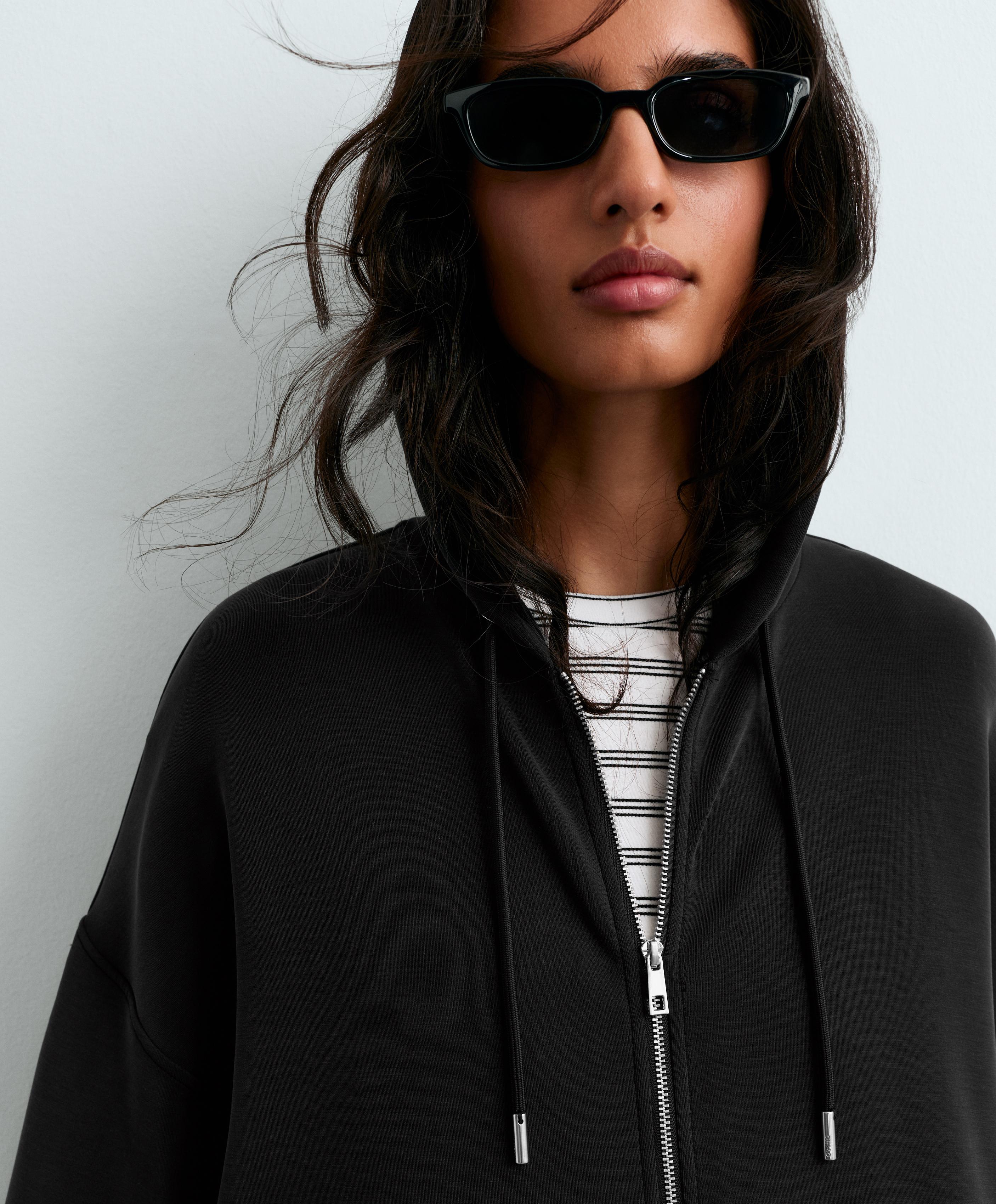 Long soft touch jacket with modal — BLACK