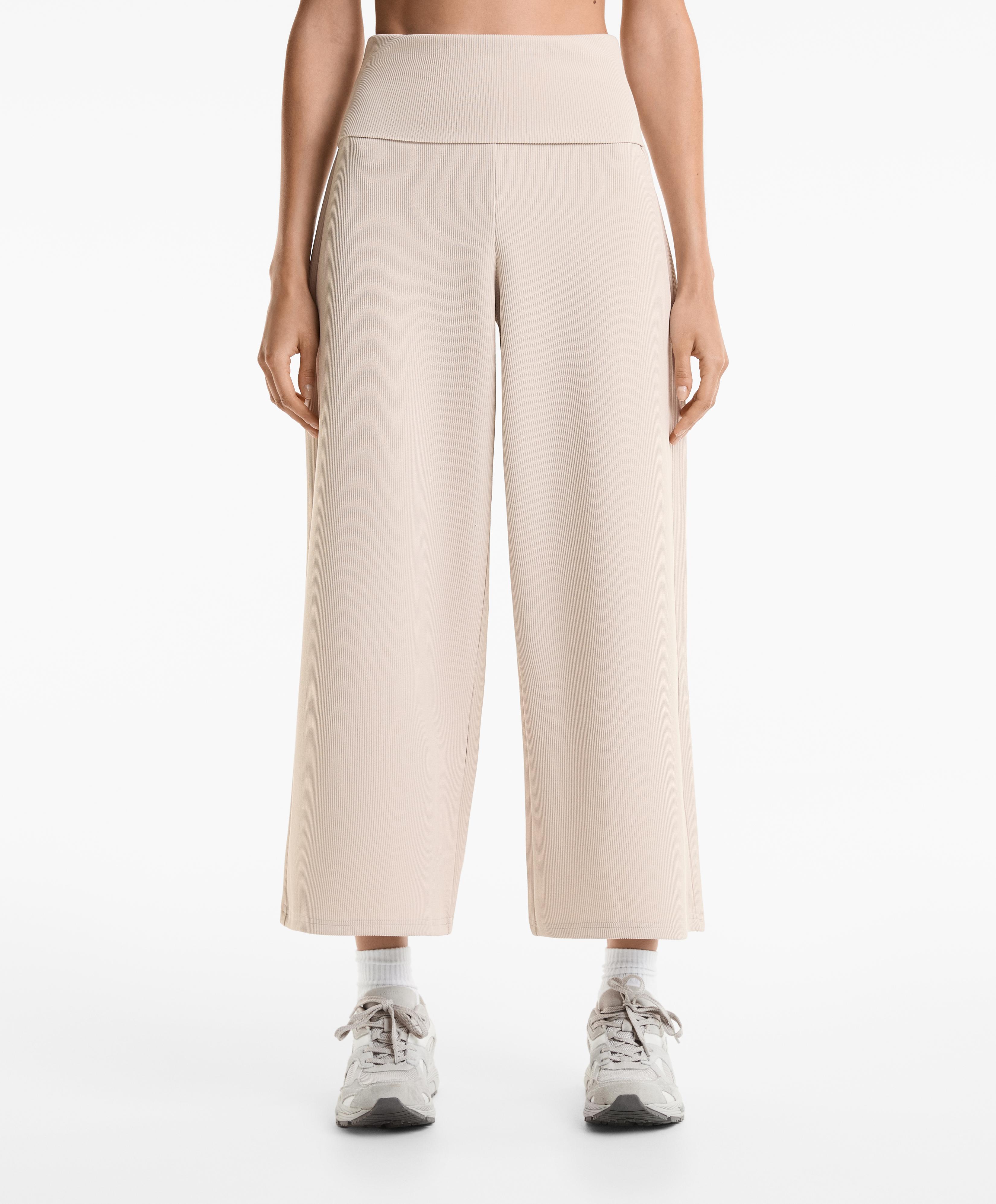 Pantaloni largi rib cu talie întoarsă, 29% Modal Pantaloni largi rib cu talie întoarsă, 29% Modal