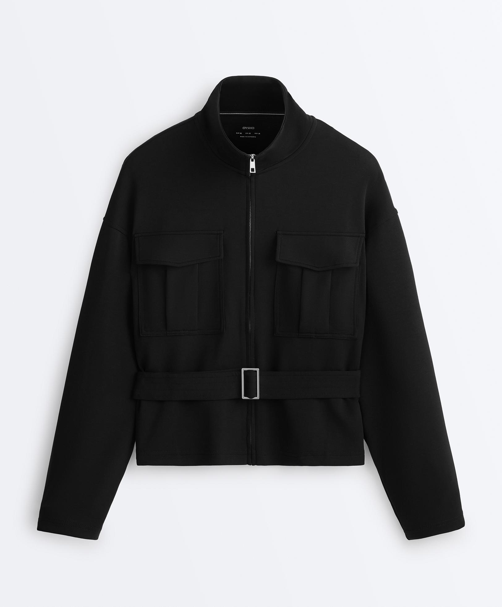 Soft-touch belted jacket with modal — BLACK
