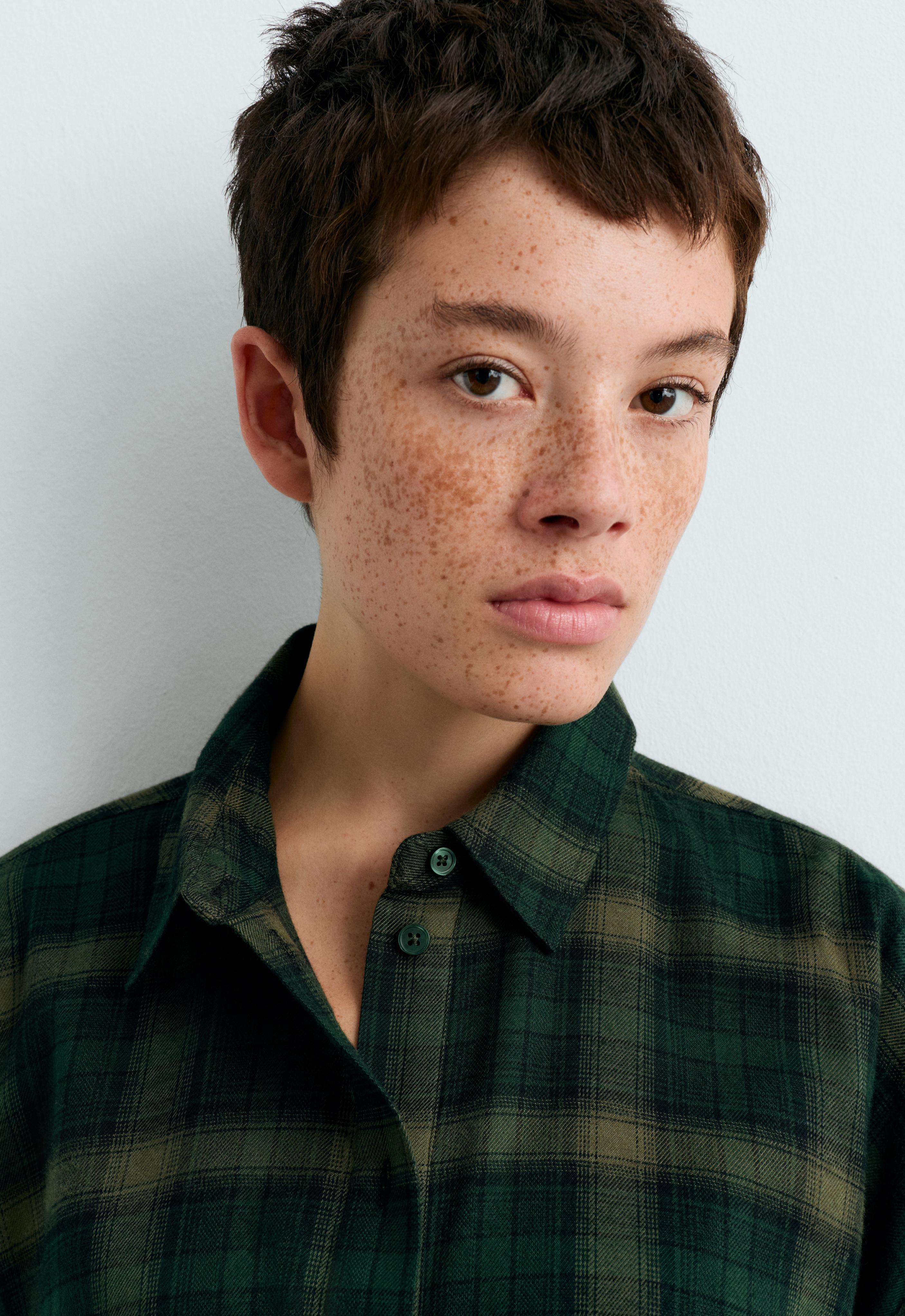 Checked cotton cropped shirt — EMERALD GREEN