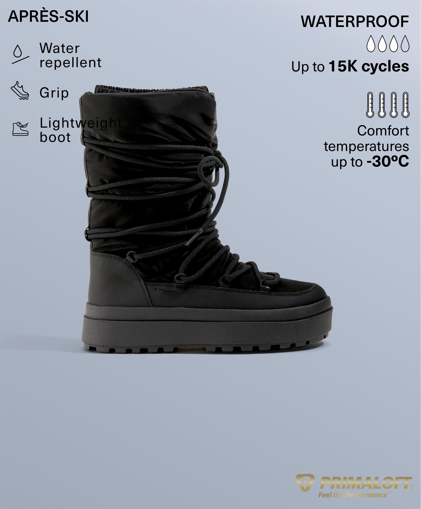 Laced nylon après-ski boots — BLACK