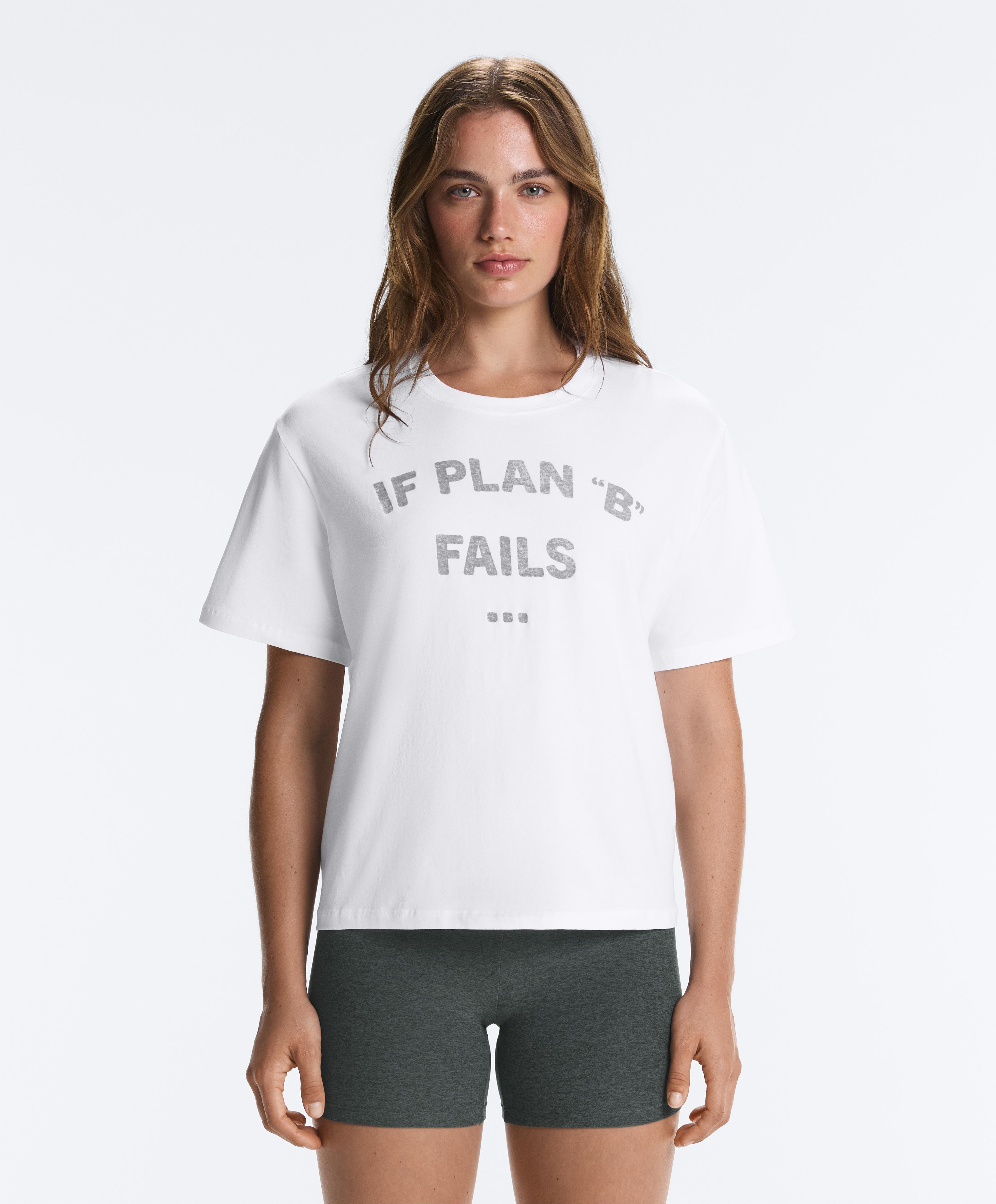 Boxy cotton blend T-shirt with slogan — WHITE