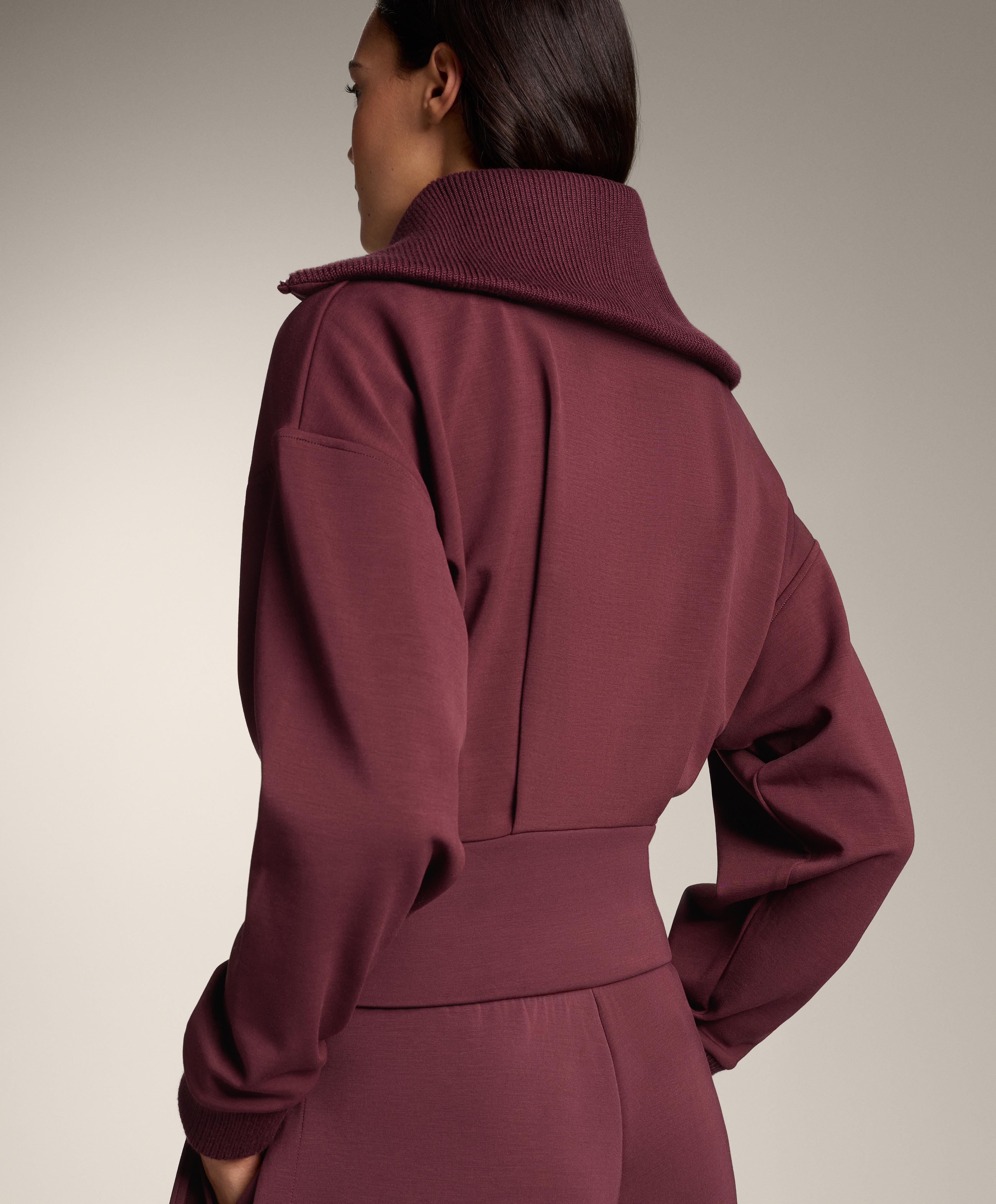 Fitted waist knit collar jacket with brushed modal — MAROON