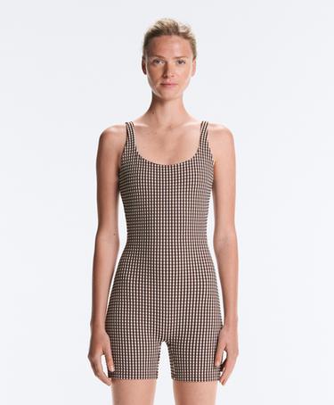 Comfortlux gingham short jumpsuit — DARK REDDISH‑BROWN 1