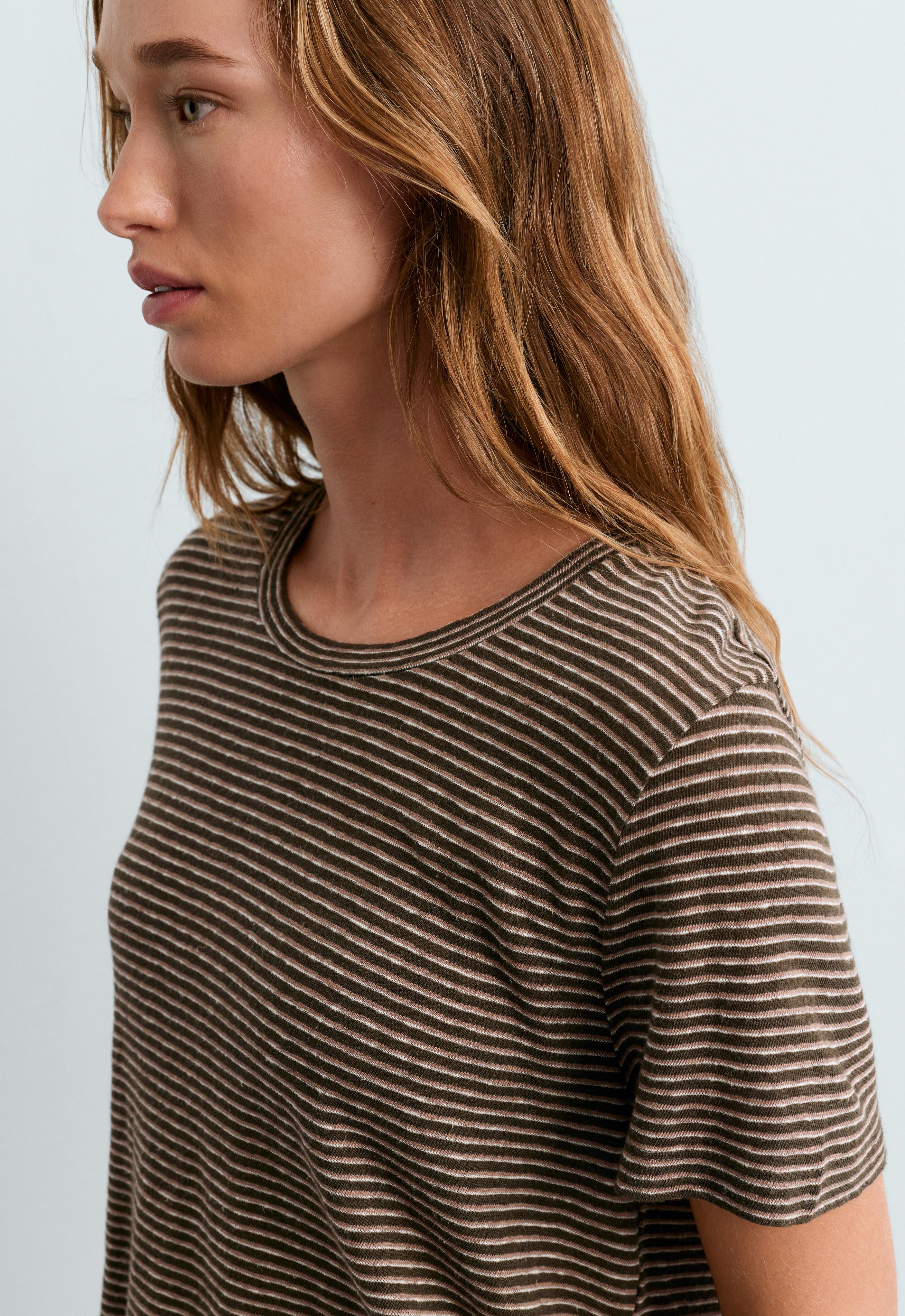 Slim-fit striped cotton and linen T-shirt — CHOCOLATE
